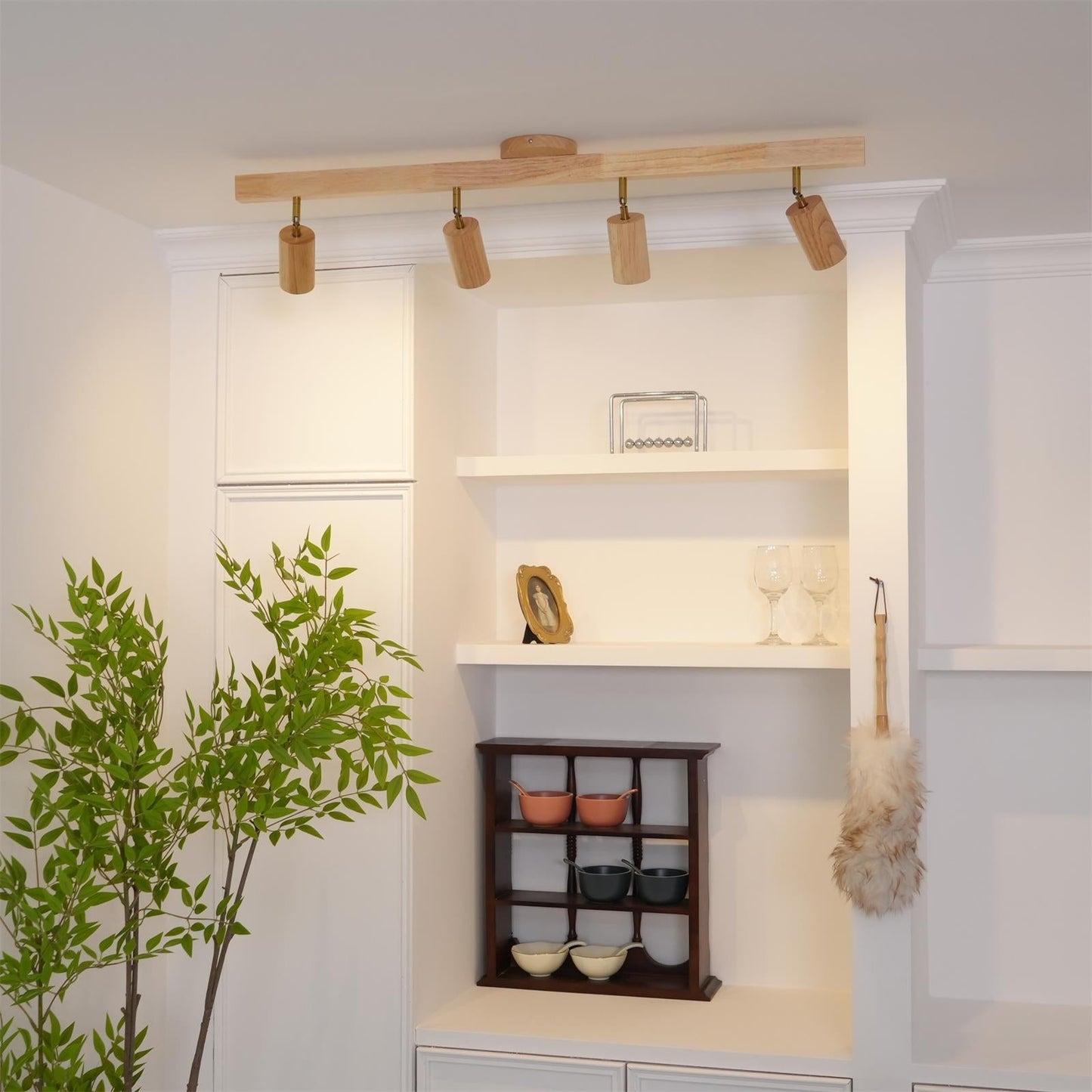 Adjustable Wood Bar Multi-Spot Ceiling Light With Pivot Spotlights