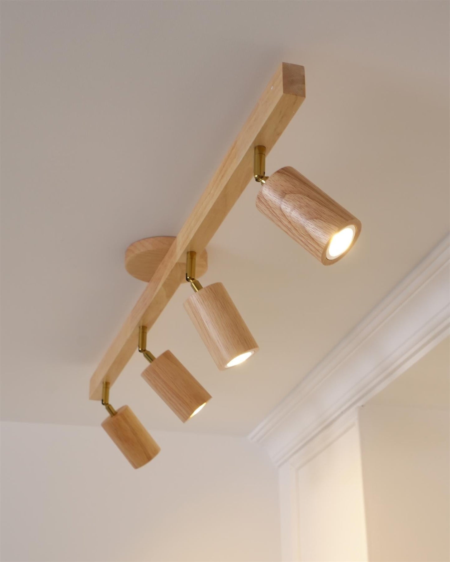 Adjustable Wood Bar Multi-Spot Ceiling Light With Pivot Spotlights