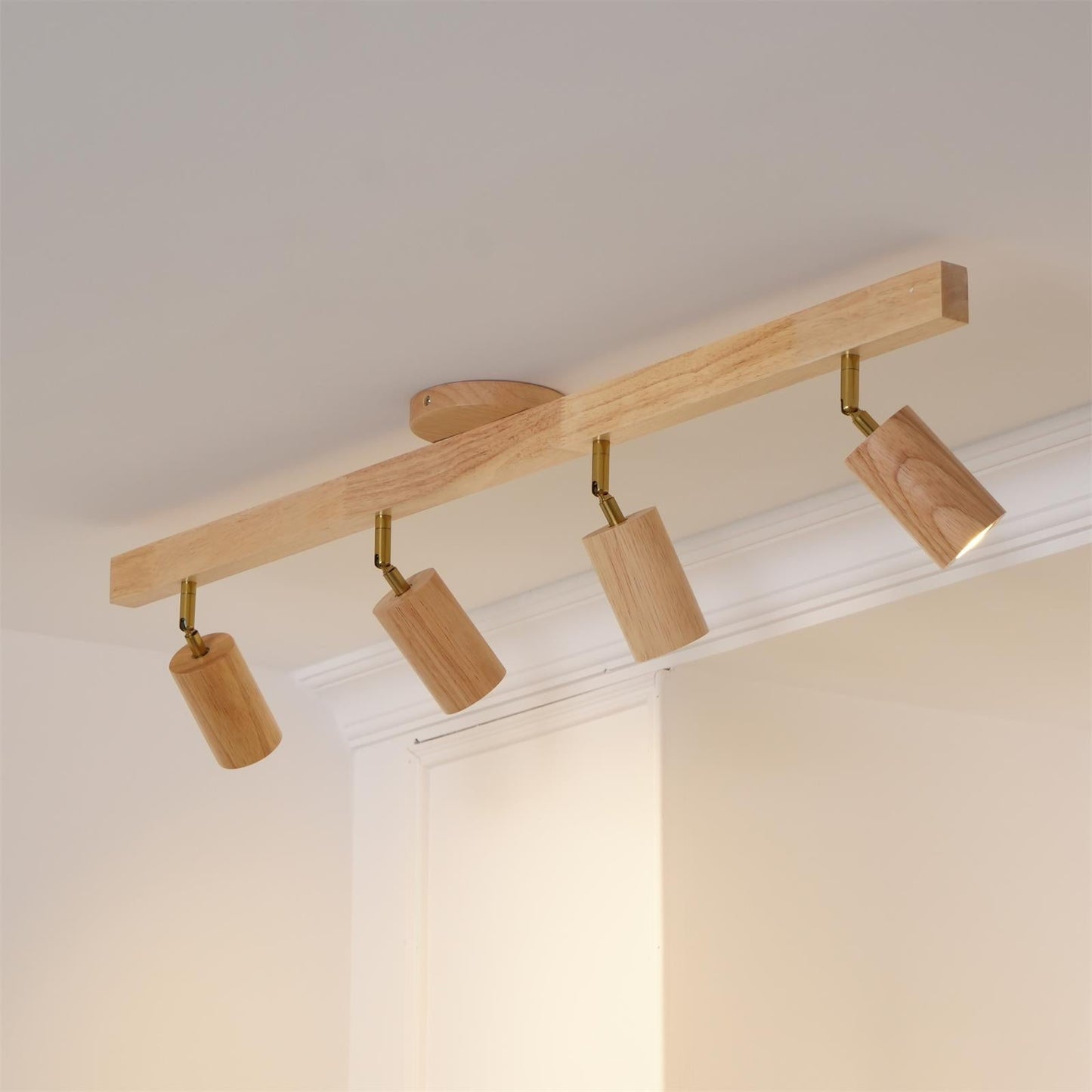 Adjustable Wood Bar Multi-Spot Ceiling Light With Pivot Spotlights