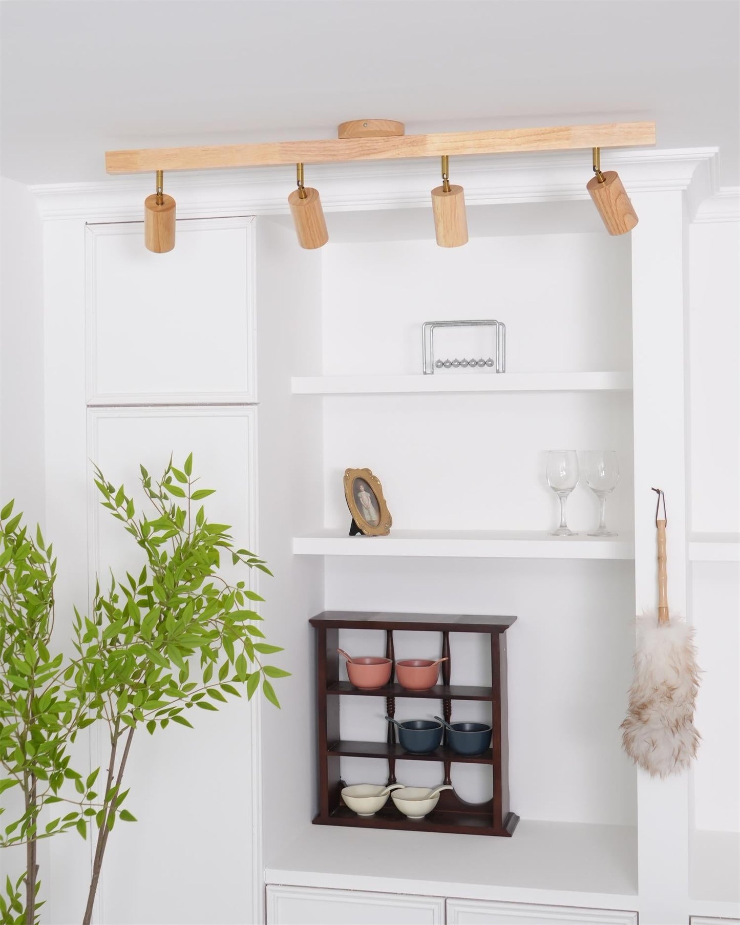 Adjustable Wood Bar Multi-Spot Ceiling Light With Pivot Spotlights