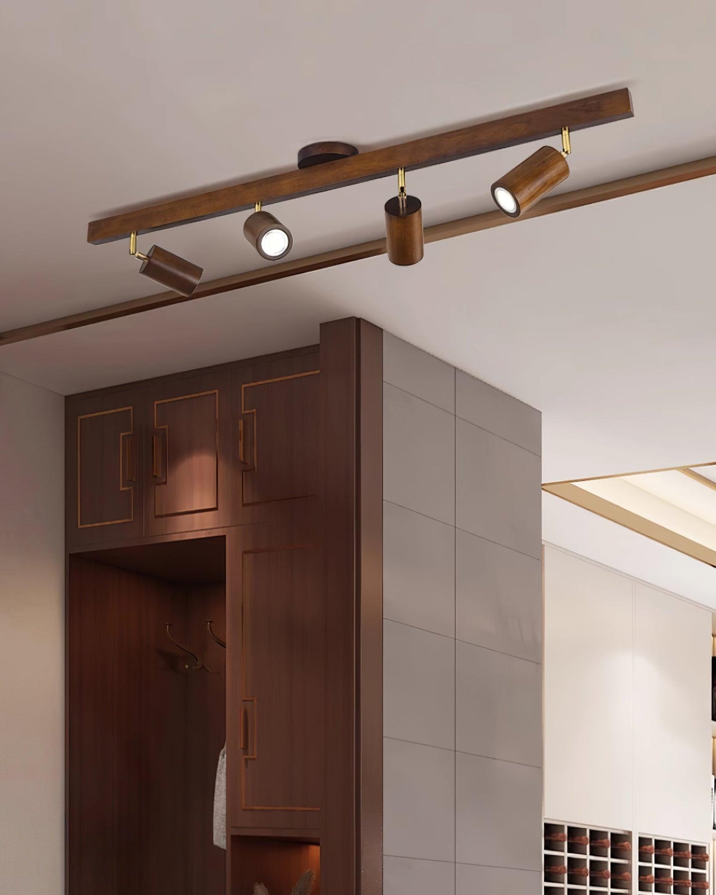 Adjustable Wood Bar Multi-Spot Ceiling Light With Pivot Spotlights