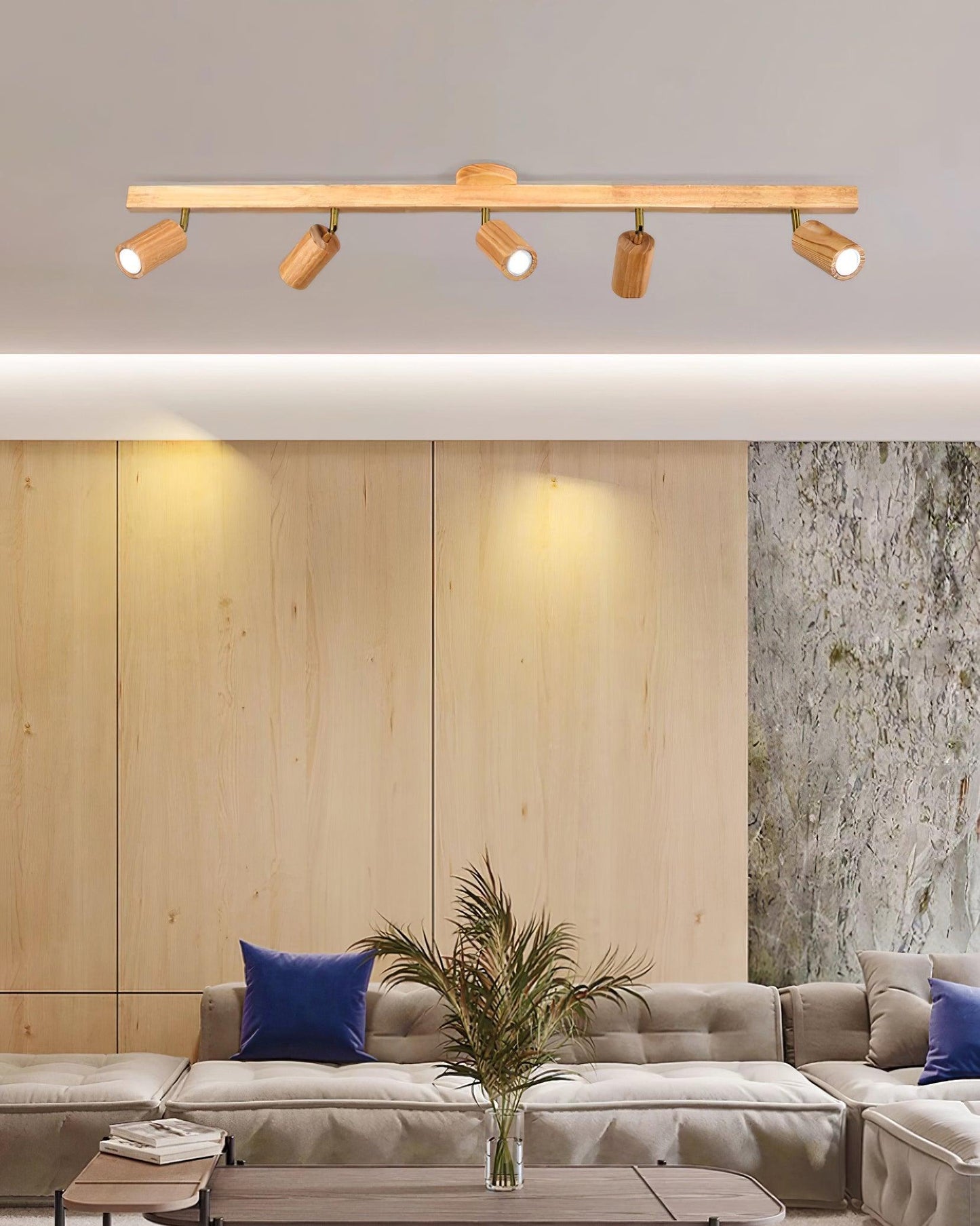 Adjustable Wood Bar Multi-Spot Ceiling Light With Pivot Spotlights