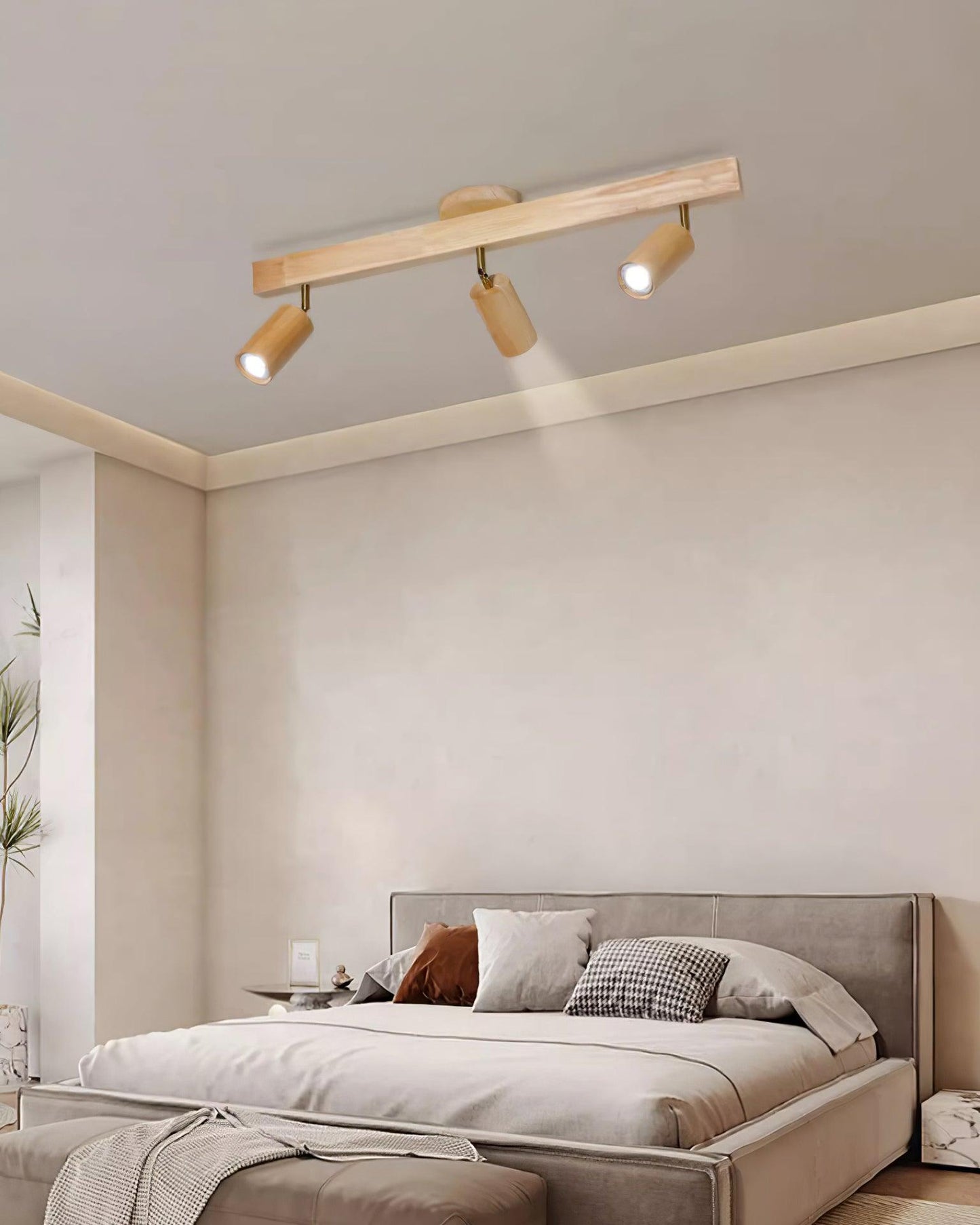 Adjustable Wood Bar Multi-Spot Ceiling Light With Pivot Spotlights