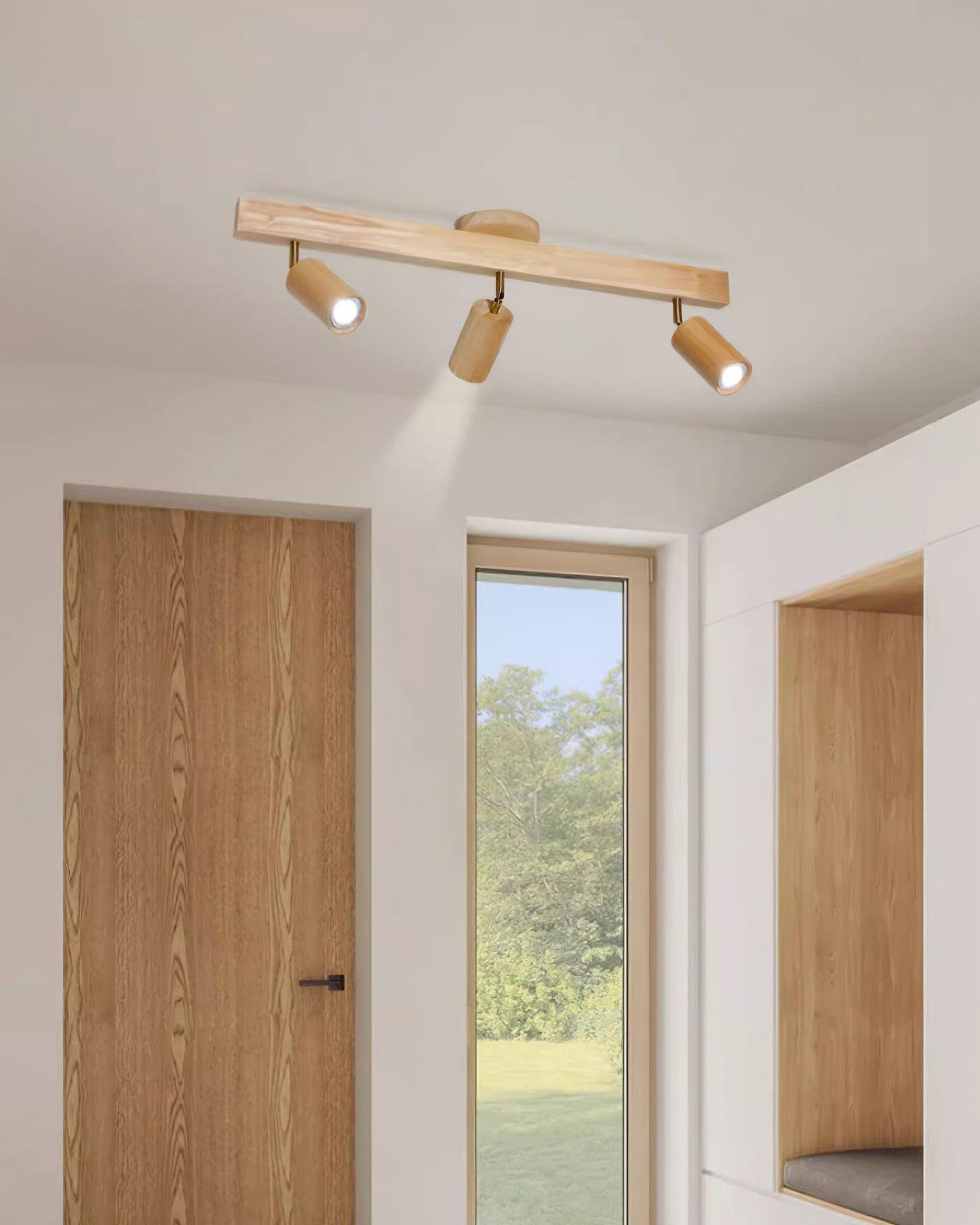 Adjustable Wood Bar Multi-Spot Ceiling Light With Pivot Spotlights