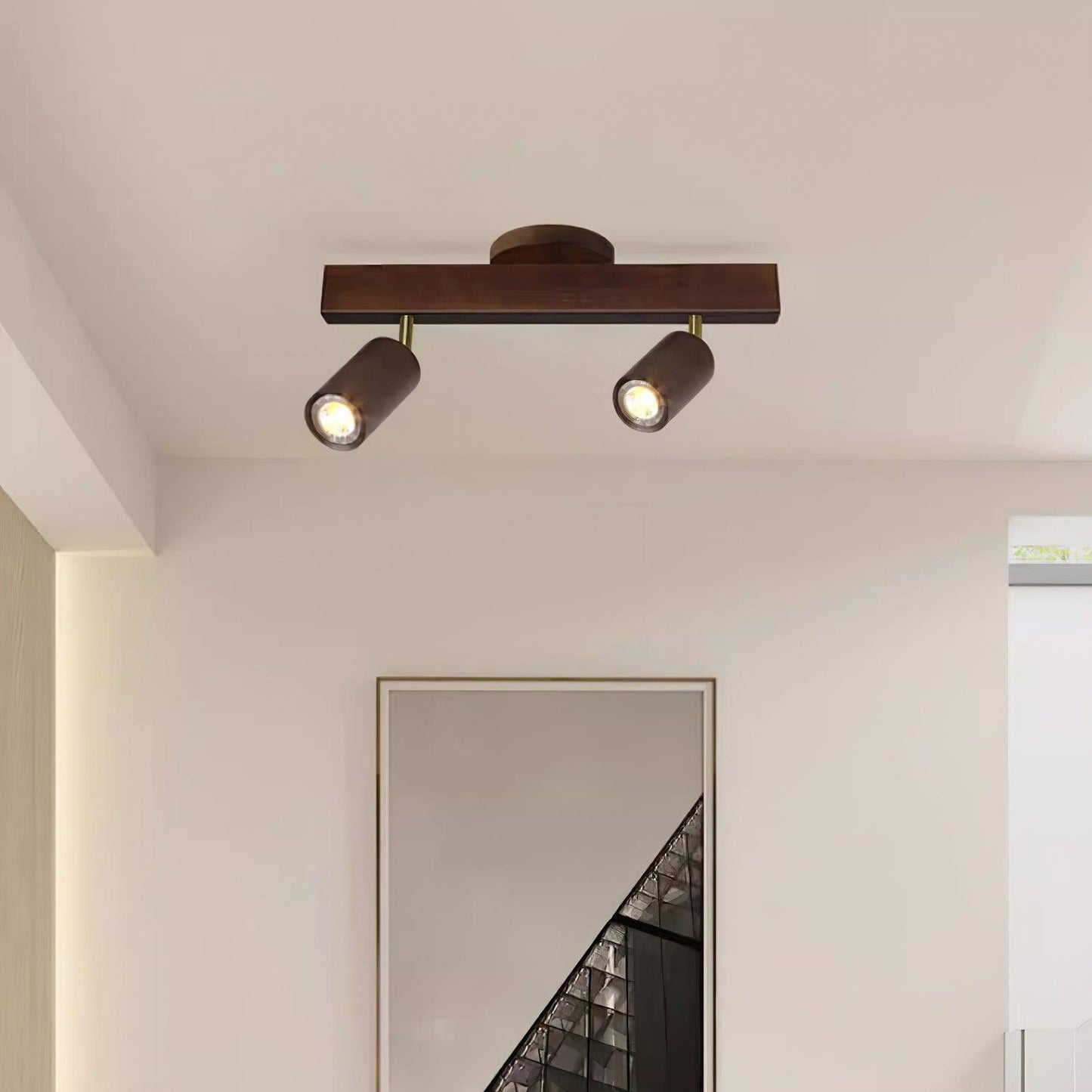 Adjustable Wood Bar Multi-Spot Ceiling Light With Pivot Spotlights