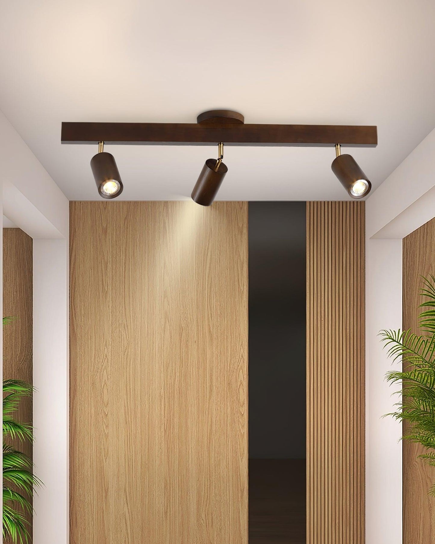 Adjustable Wood Bar Multi-Spot Ceiling Light With Pivot Spotlights