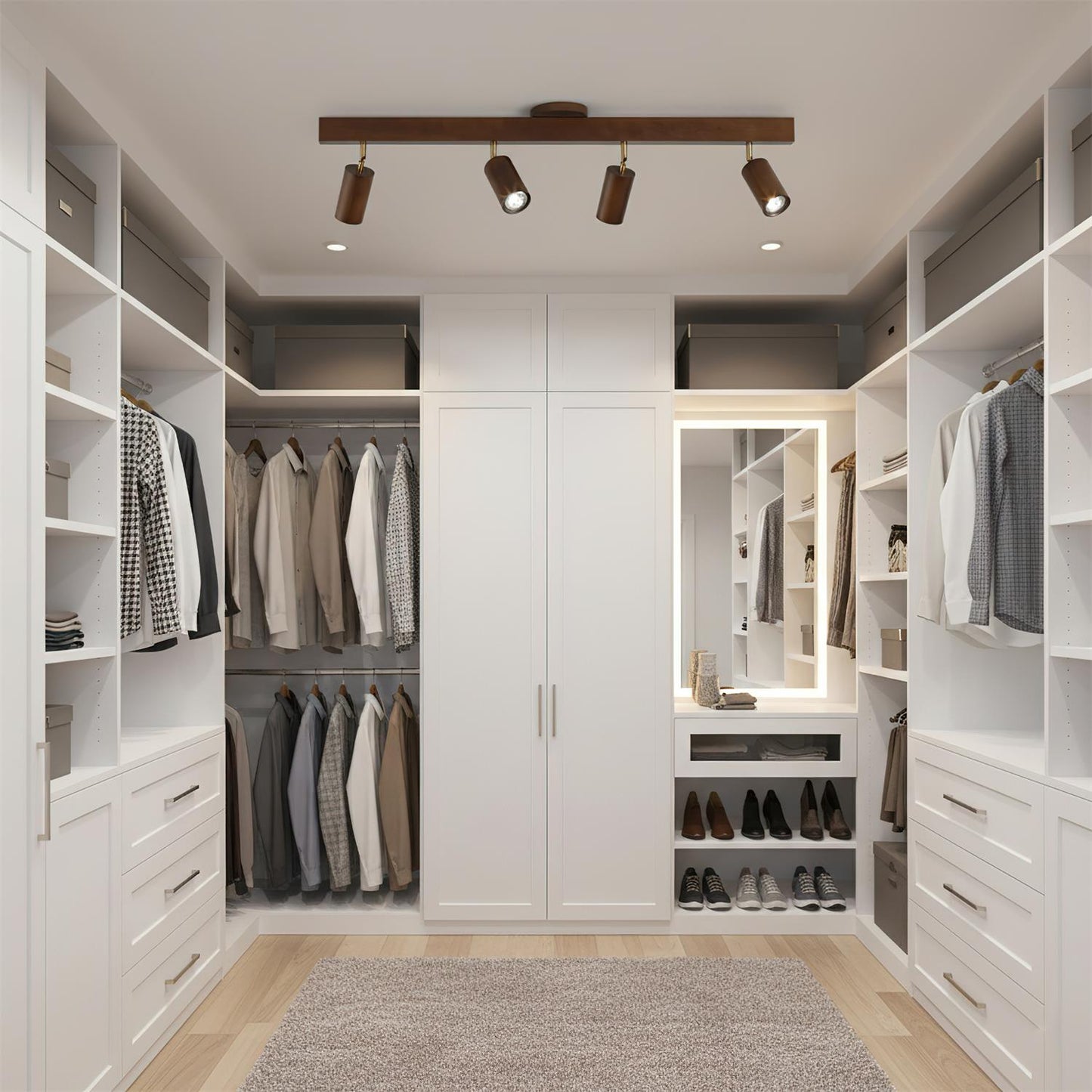 Adjustable Wood Bar Multi-Spot Ceiling Light With Pivot Spotlights