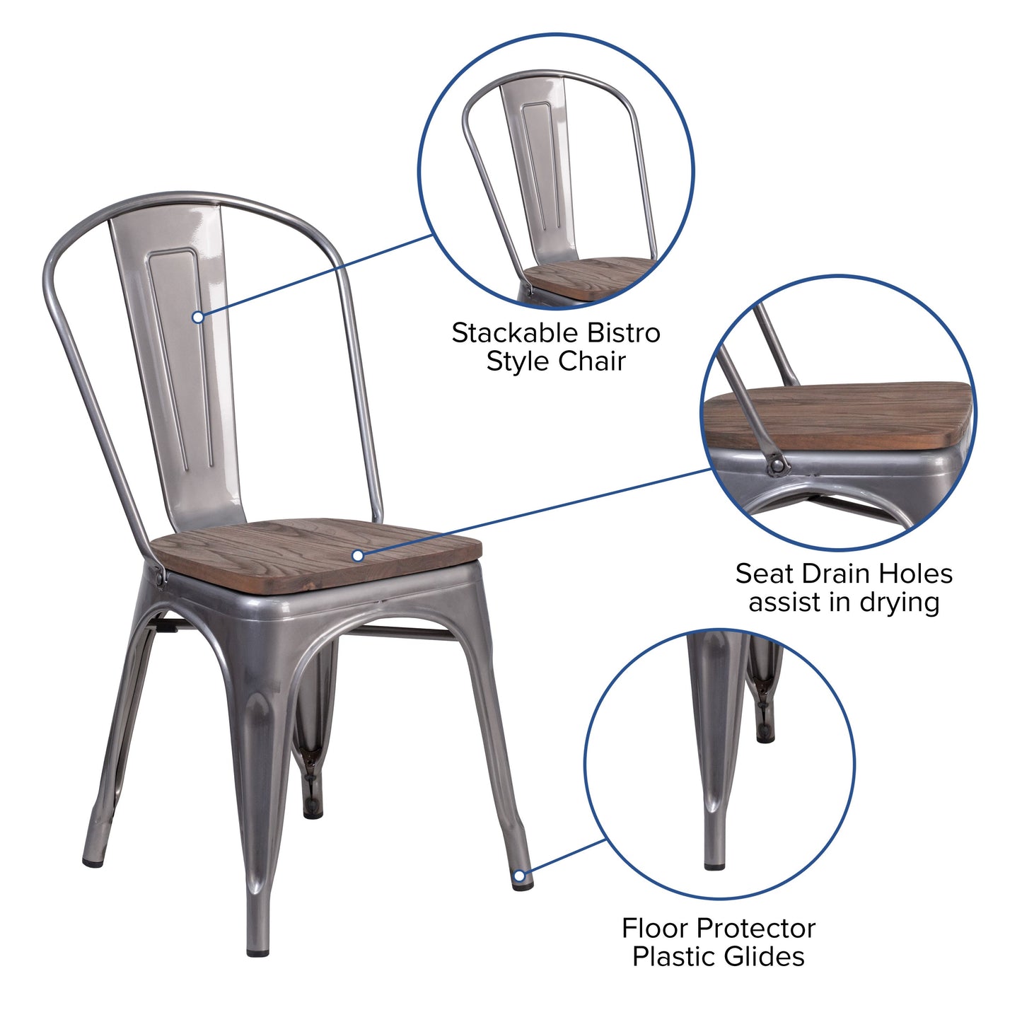 Metal Stackable Chair with Wood Seat