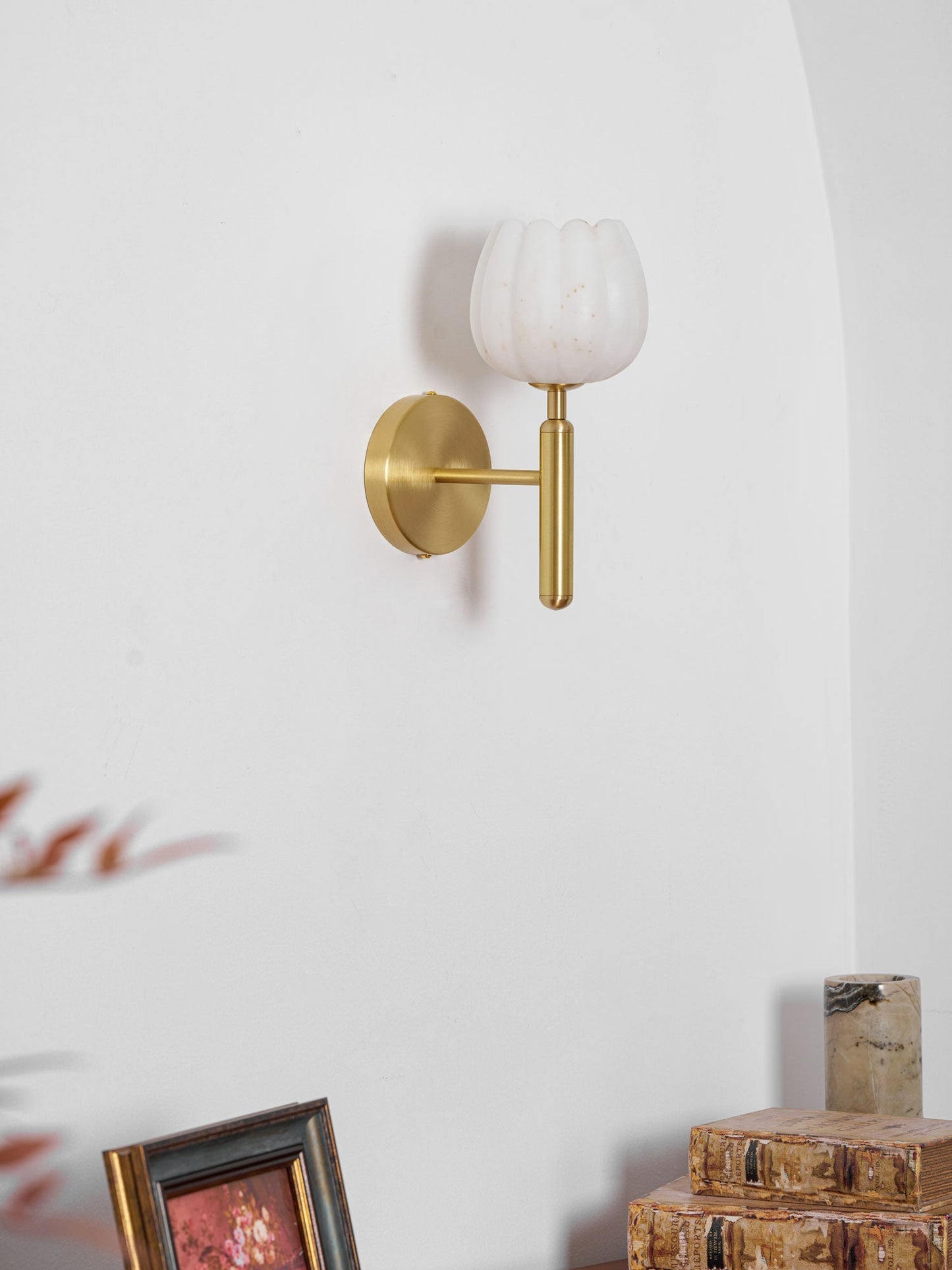 Textured Tulip Shade Wall Lamp With Round Backplate