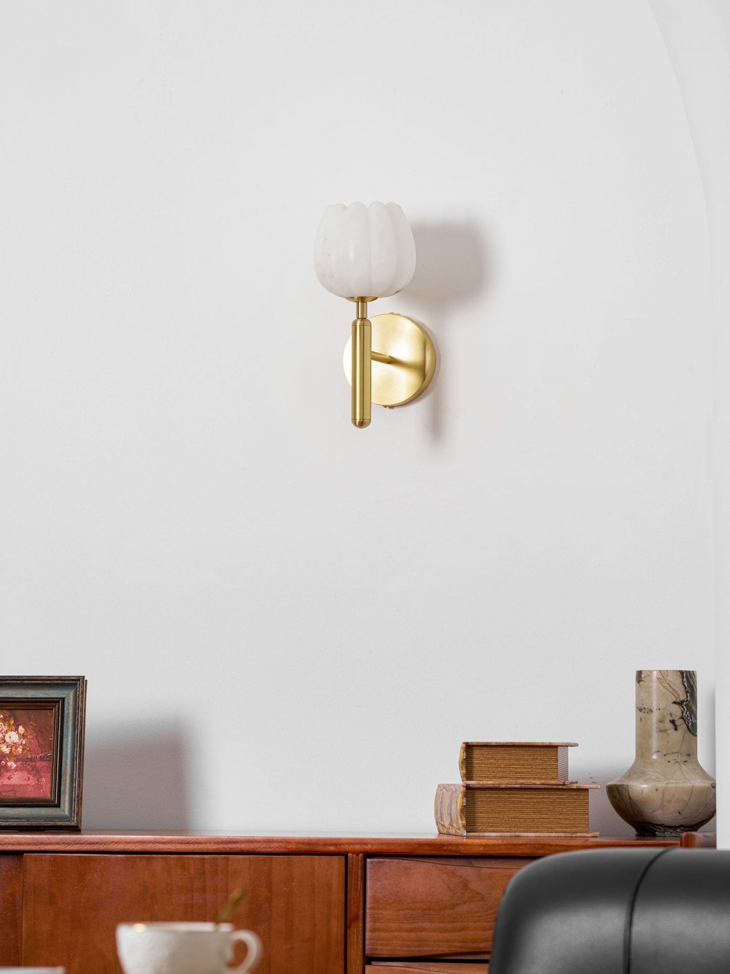 Textured Tulip Shade Wall Lamp With Round Backplate