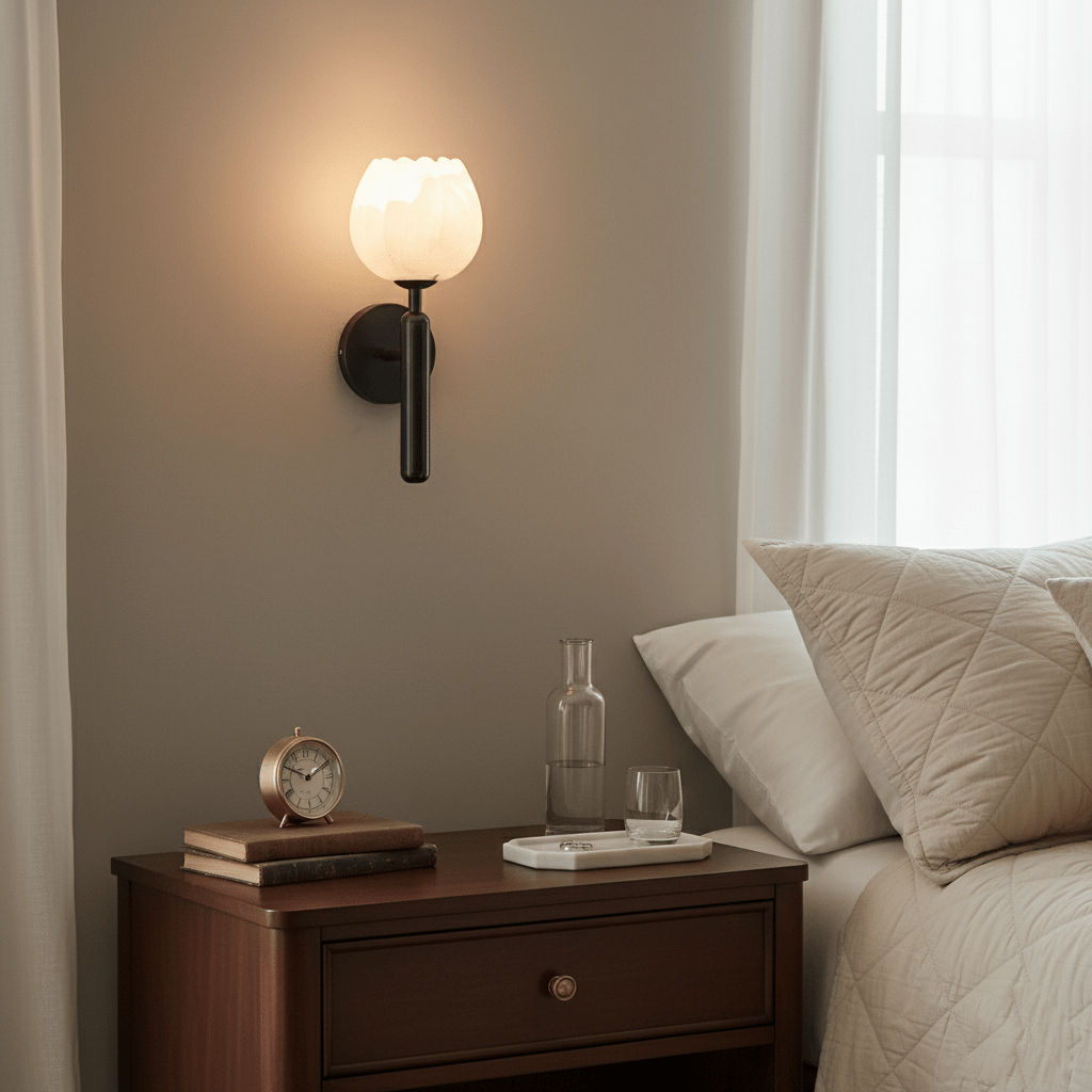 Textured Tulip Shade Wall Lamp With Round Backplate