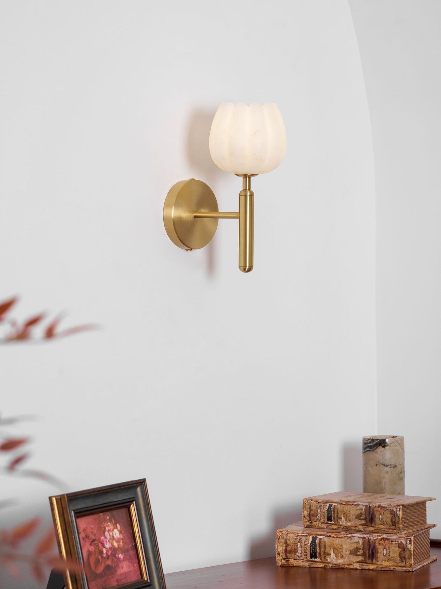 Textured Tulip Shade Wall Lamp With Round Backplate