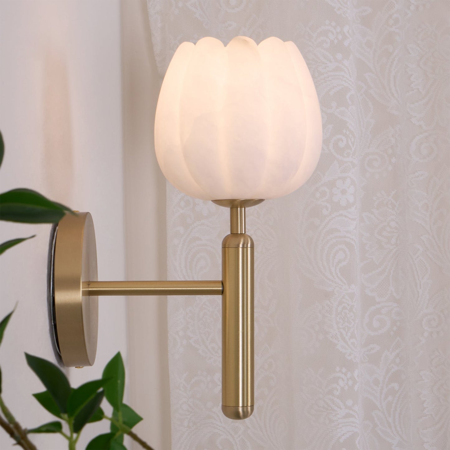 Textured Tulip Shade Wall Lamp With Round Backplate