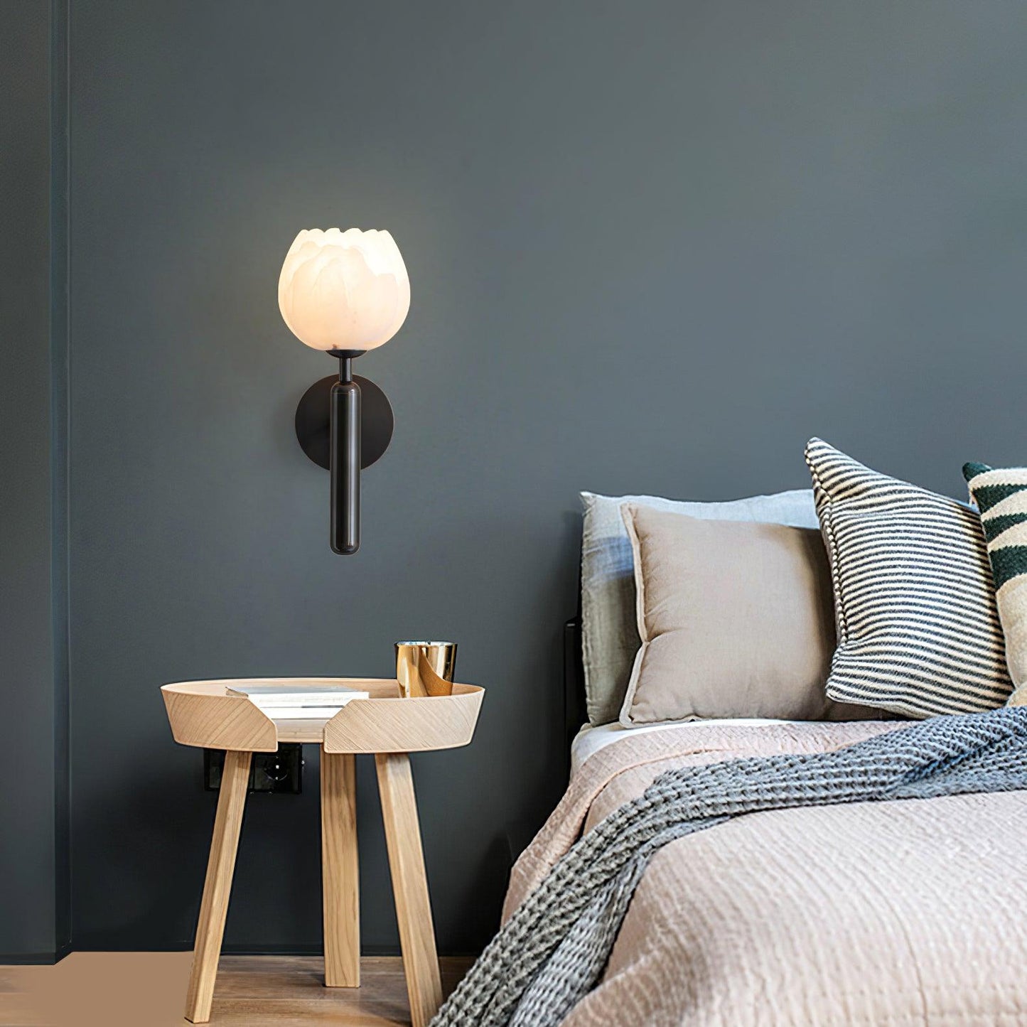 Textured Tulip Shade Wall Lamp With Round Backplate