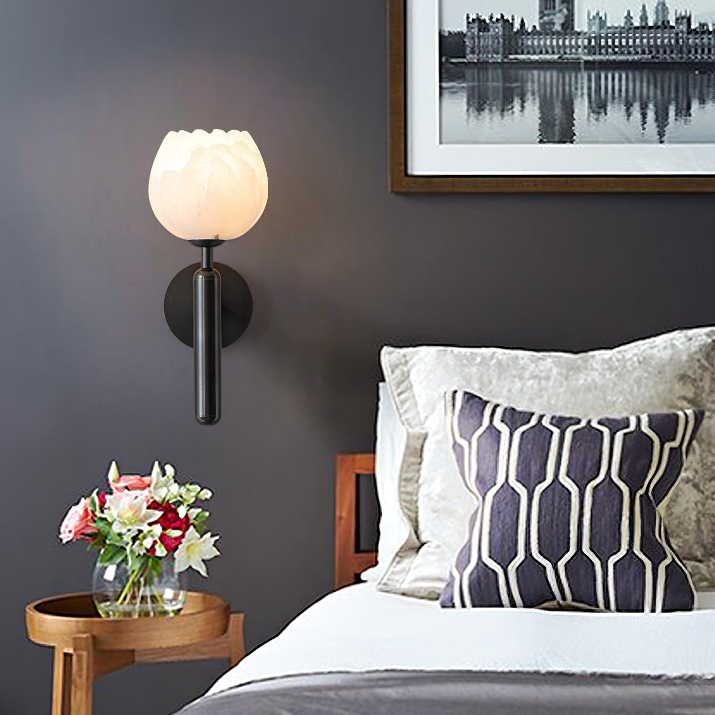 Textured Tulip Shade Wall Lamp With Round Backplate