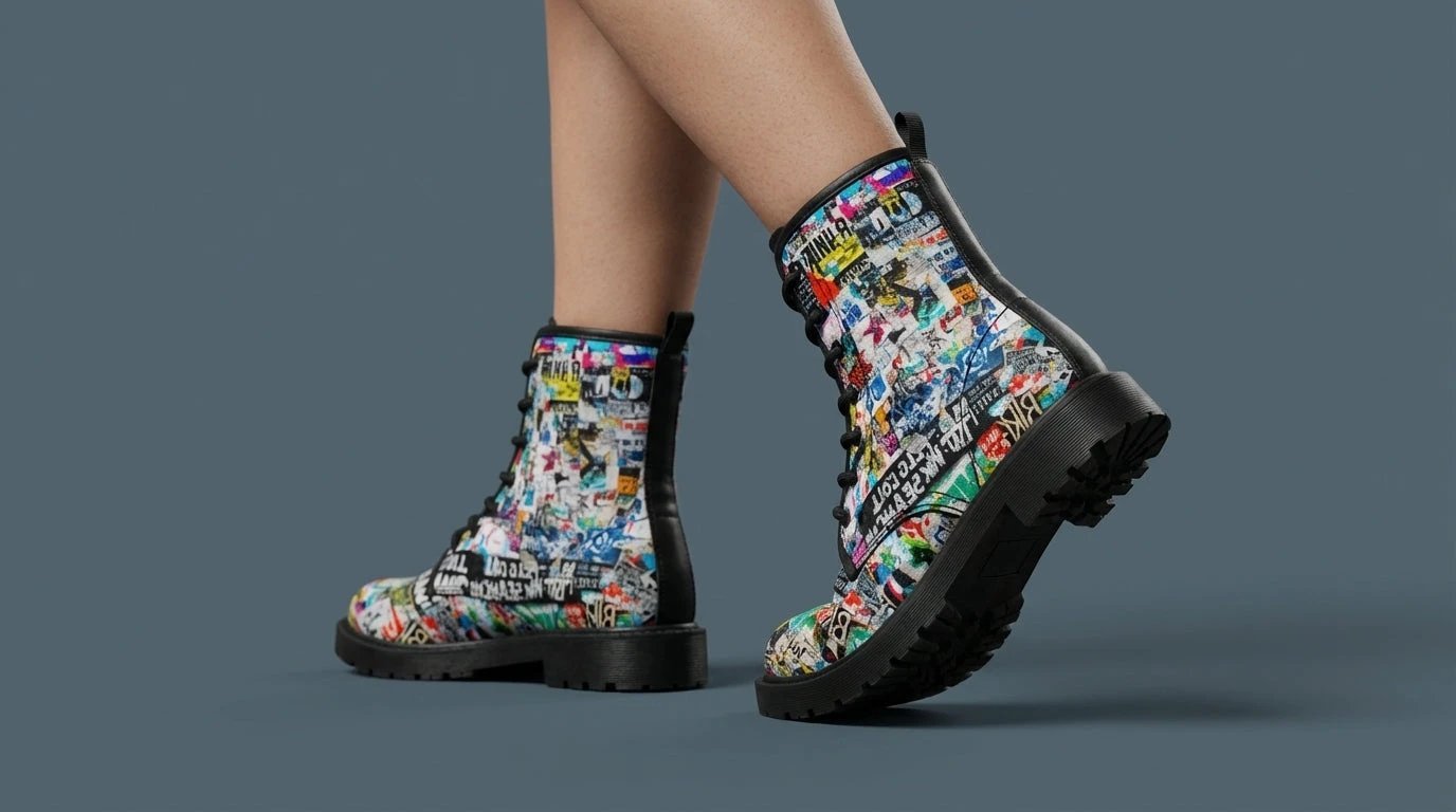 Urban Graffiti Combat Boots – All-Over Print Martin Boots – Maximalist Street Art Footwear