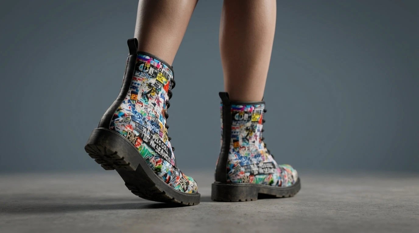 Urban Graffiti Combat Boots – All-Over Print Martin Boots – Maximalist Street Art Footwear