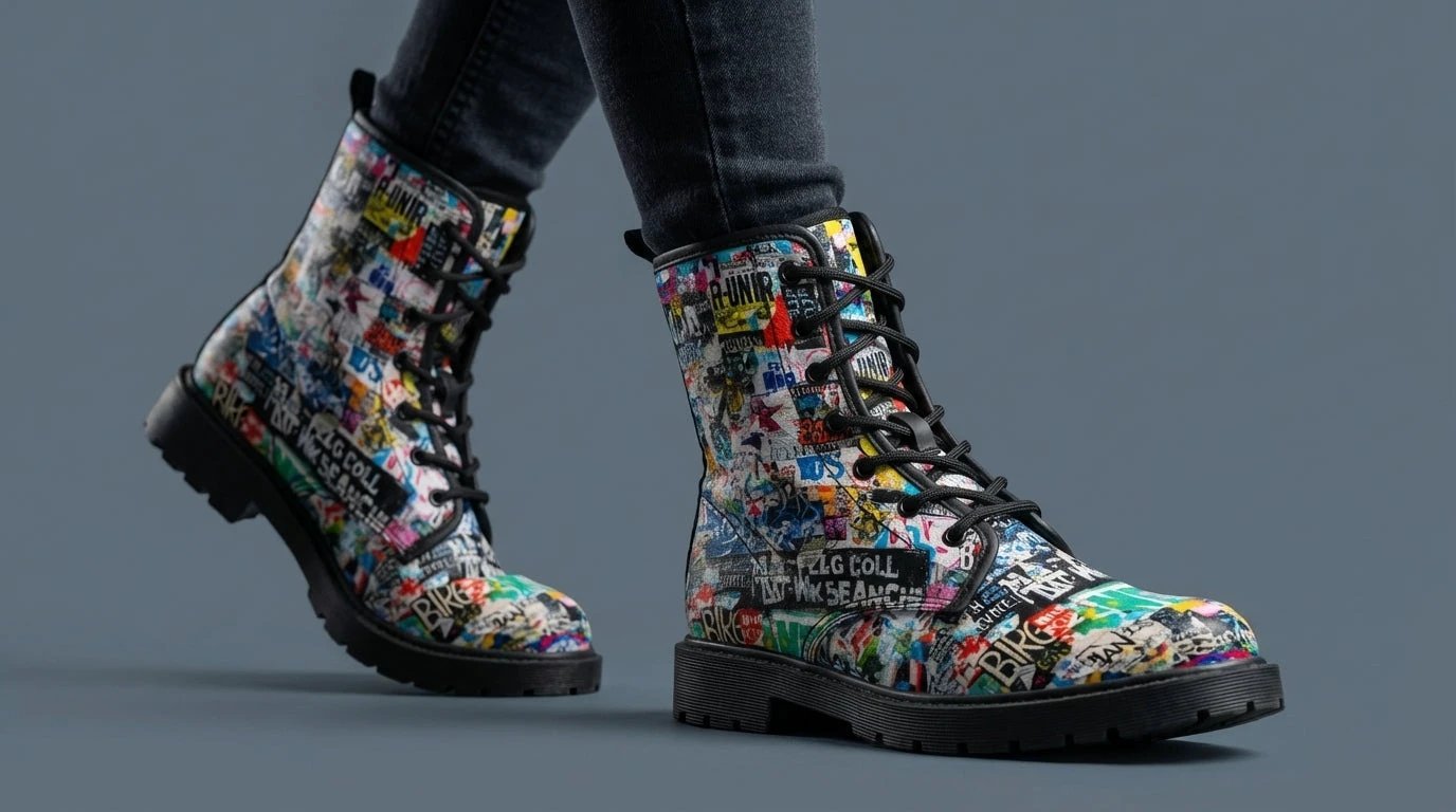 Urban Graffiti Combat Boots – All-Over Print Martin Boots – Maximalist Street Art Footwear
