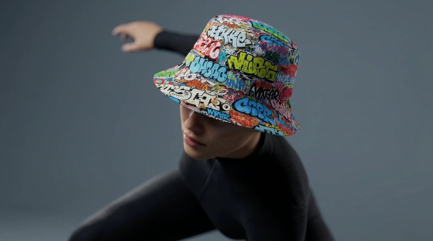 Reversible Bucket Hat — All-Over-Print Graffiti Urban Street Art, Multicolor AOP Typography, Both Sides Printed