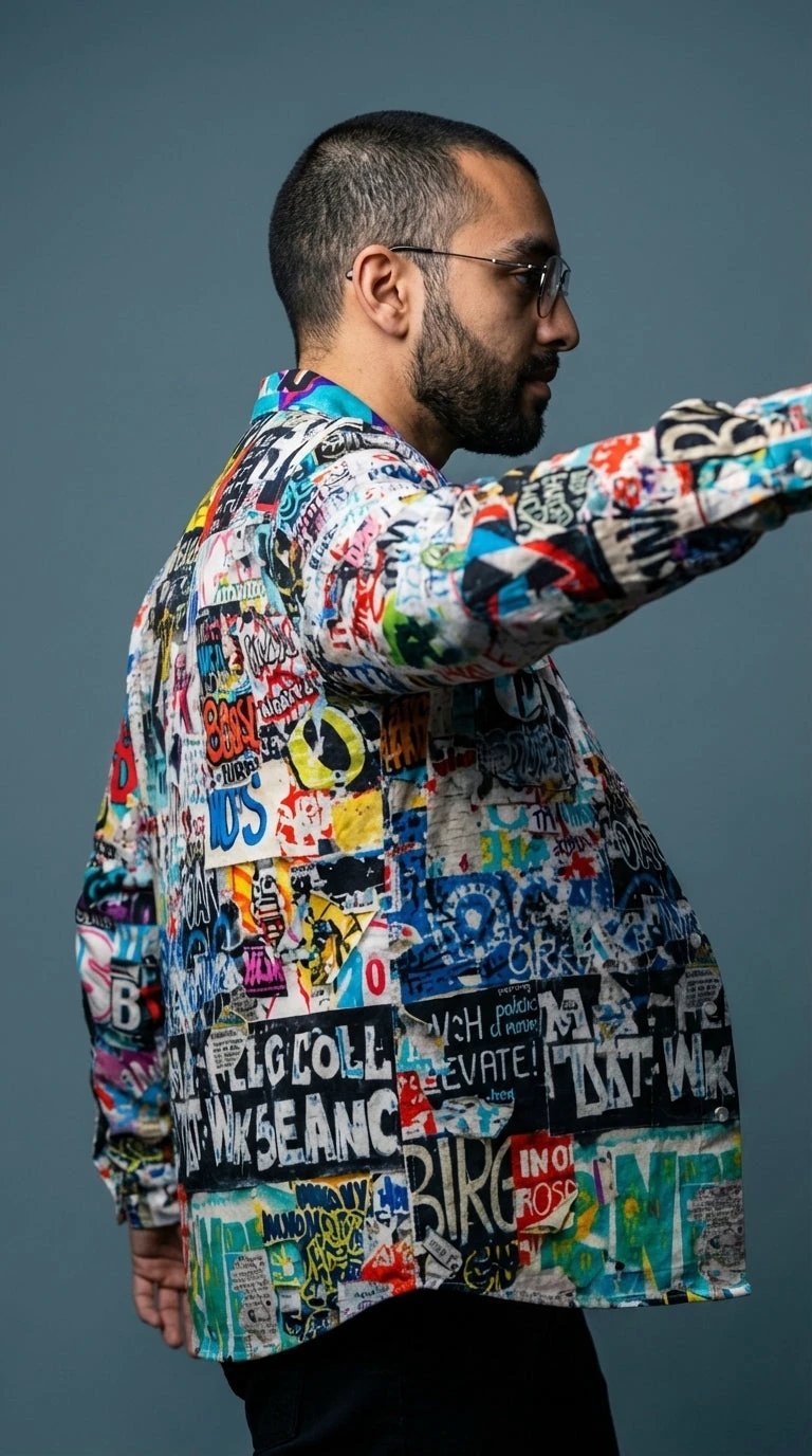 Maximalist Graffiti Art Men’s Bomber Jacket - Bold All-Over Print Streetwear, Warm Fleece-Lined Winter Coat
