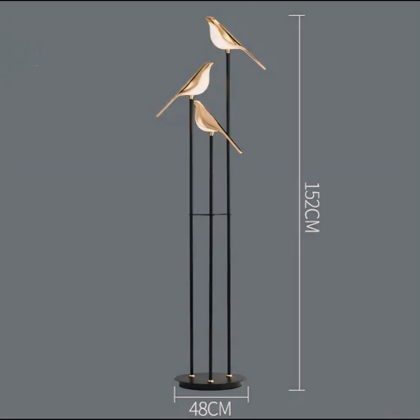 Modern Bird LED Floor Lamp with 3 Light Heads and Gold Accents