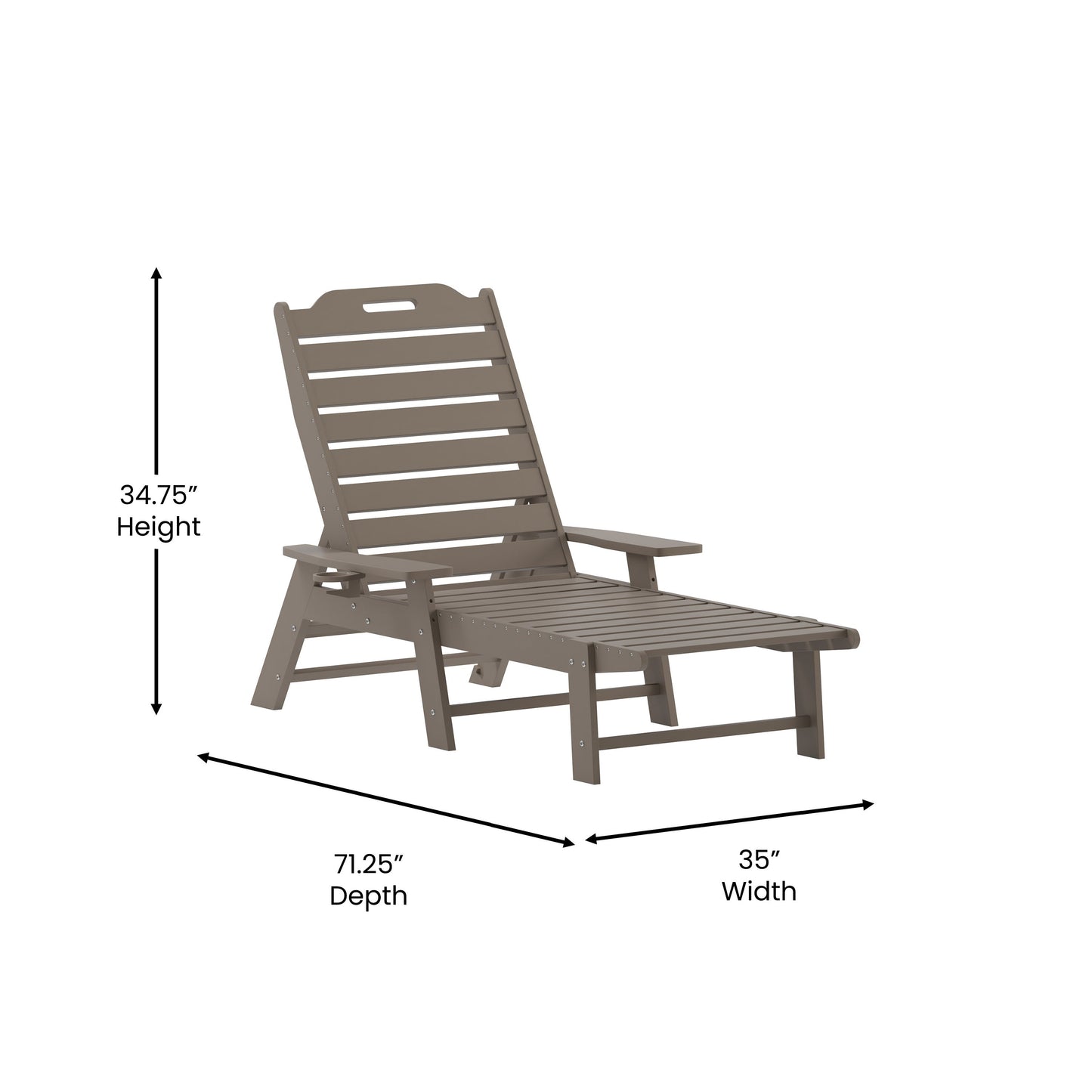 Monterey Commercial Grade 3-Piece Indoor/Outdoor Adirondack Set with 2 Adjustable HDPE Loungers with Cup Holders and 2-Tier Side Table