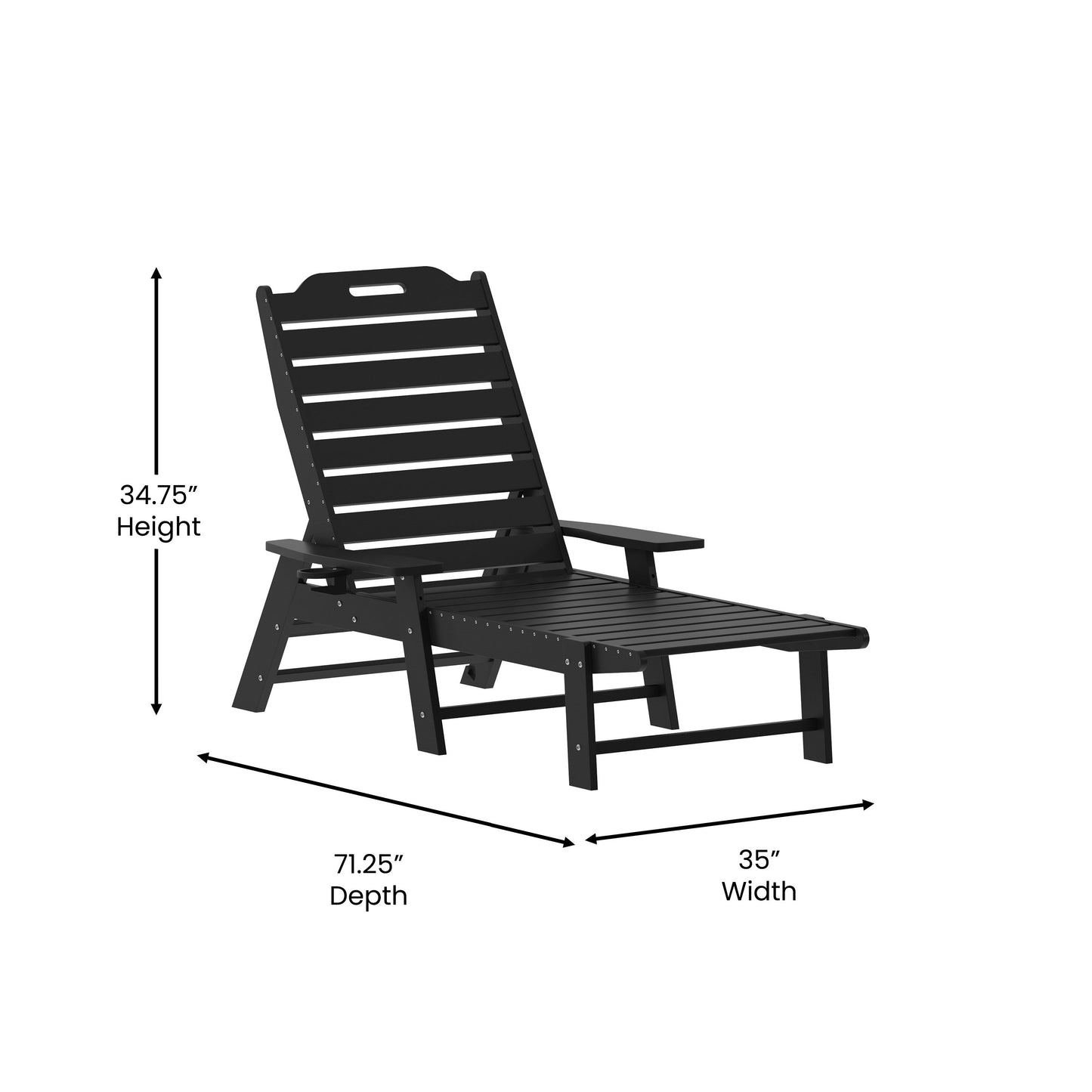 Monterey Commercial Grade 3-Piece Indoor/Outdoor Adirondack Set with 2 Adjustable HDPE Loungers with Cup Holders and Folding Side Table