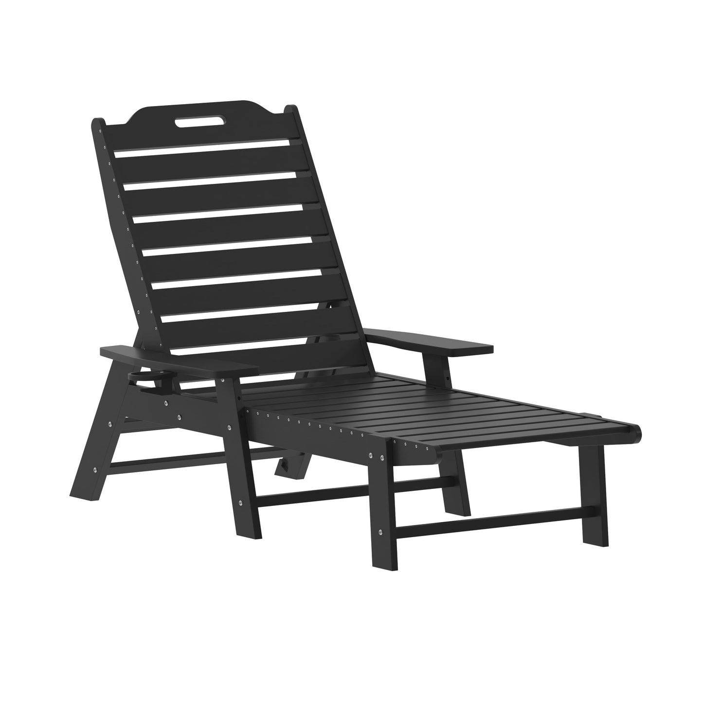 Monterey Commercial Grade 3-Piece Indoor/Outdoor Adirondack Set with 2 Adjustable HDPE Loungers with Cup Holders and Folding Side Table