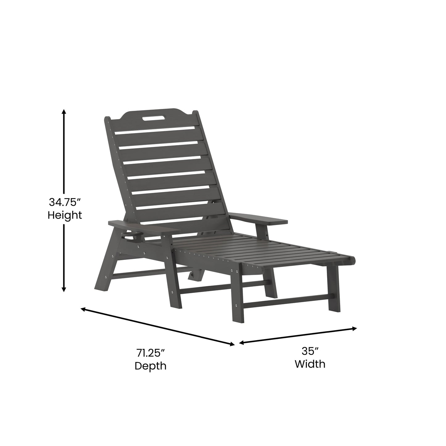 Monterey Commercial Grade 3-Piece Indoor/Outdoor Adirondack Set with 2 Adjustable HDPE Loungers with Cup Holders and Folding Side Table