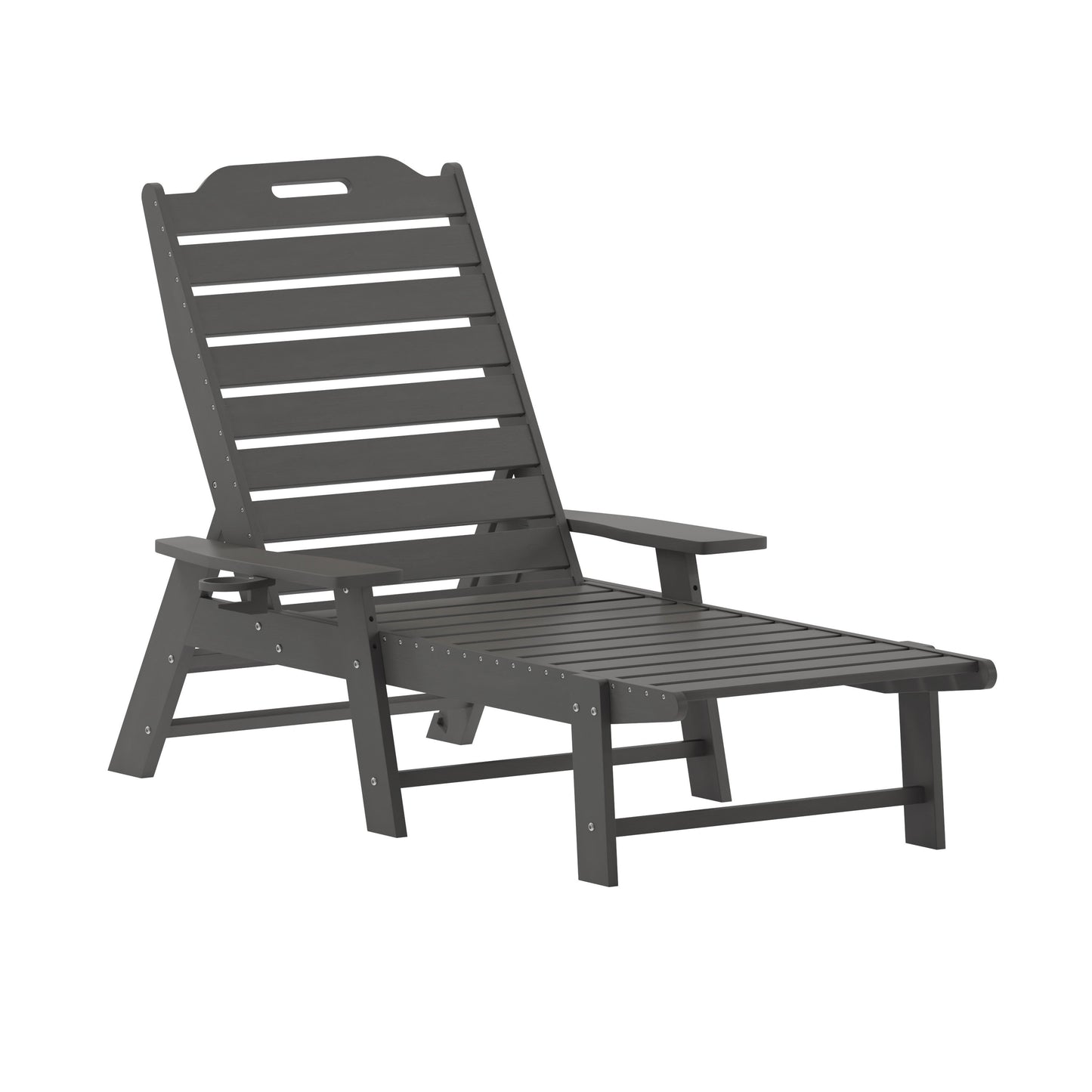 Monterey Commercial Grade 3-Piece Indoor/Outdoor Adirondack Set with 2 Adjustable HDPE Loungers with Cup Holders and Folding Side Table