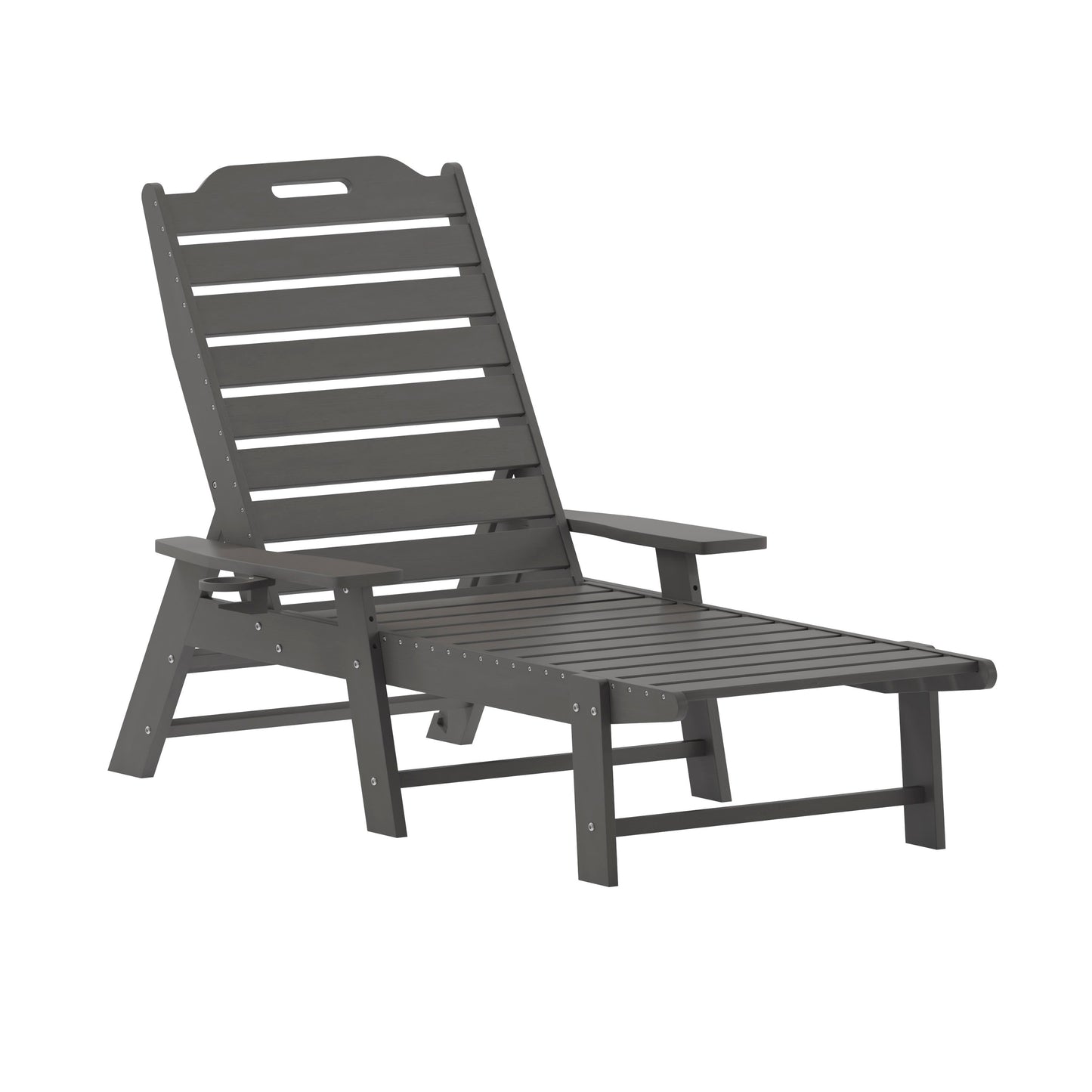 Monterey Commercial Grade 3-Piece Indoor/Outdoor Adirondack Set with 2 Adjustable HDPE Loungers with Cup Holders and Folding Side Table