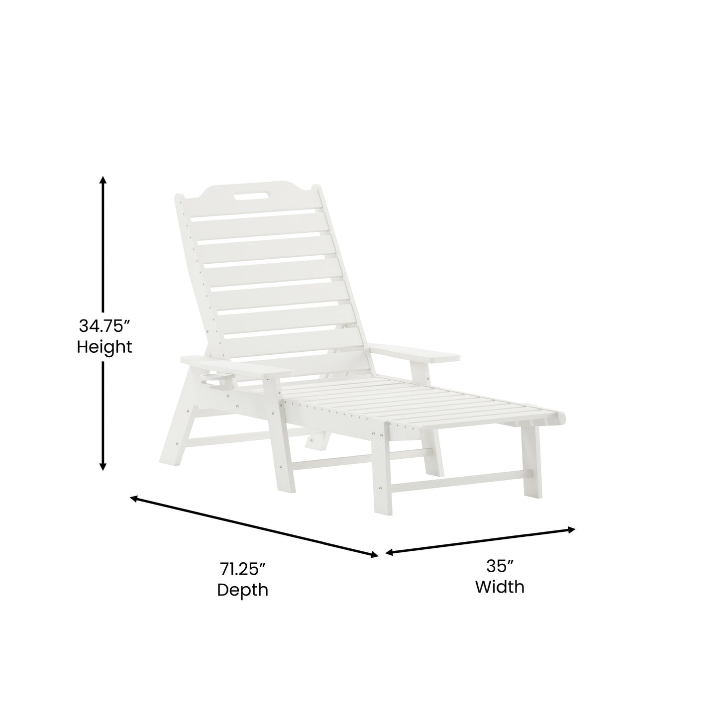 Monterey Commercial Grade 3-Piece Indoor/Outdoor Adirondack Set with 2 Adjustable HDPE Loungers with Cup Holders and Folding Side Table