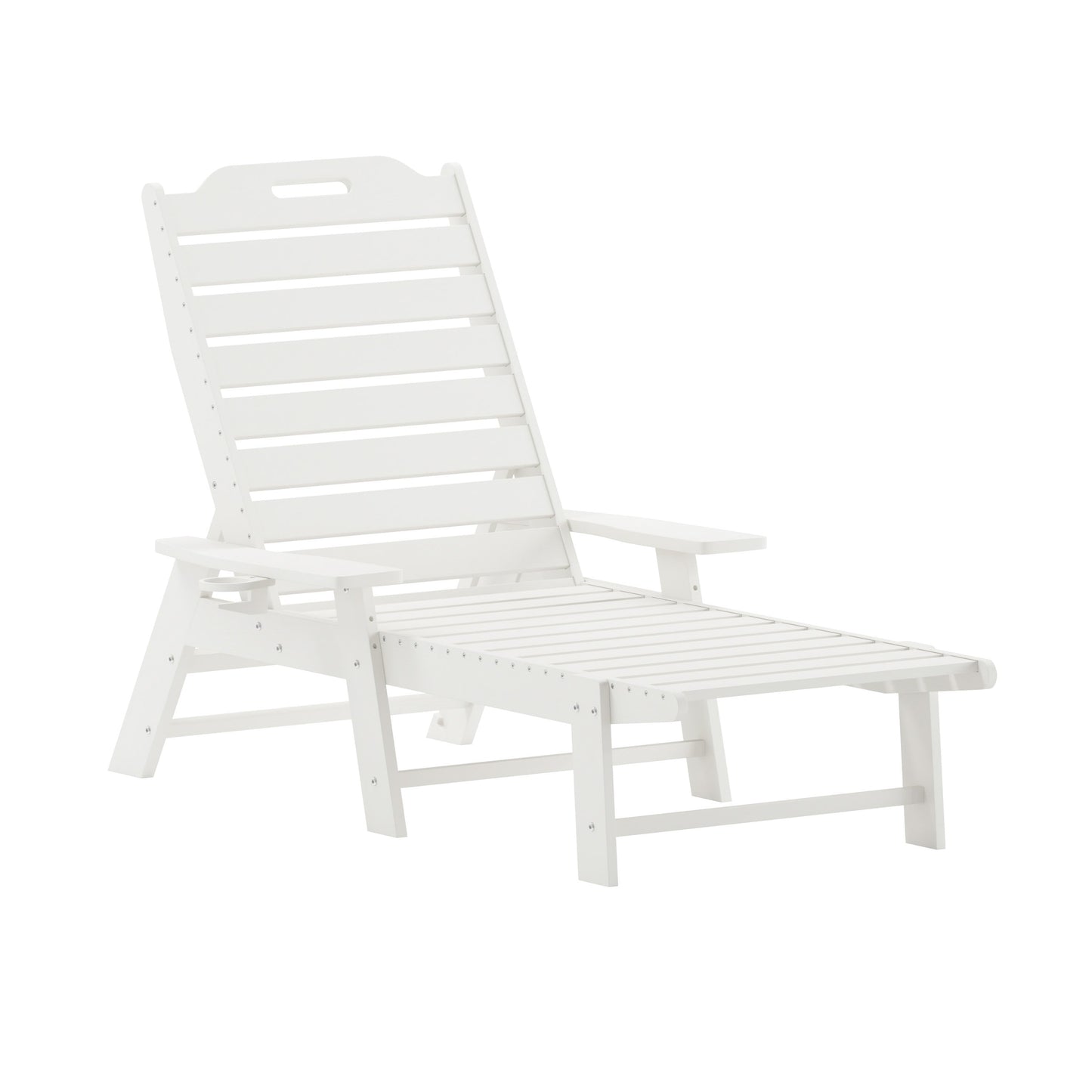 Monterey Commercial Grade 3-Piece Indoor/Outdoor Adirondack Set with 2 Adjustable HDPE Loungers with Cup Holders and Folding Side Table