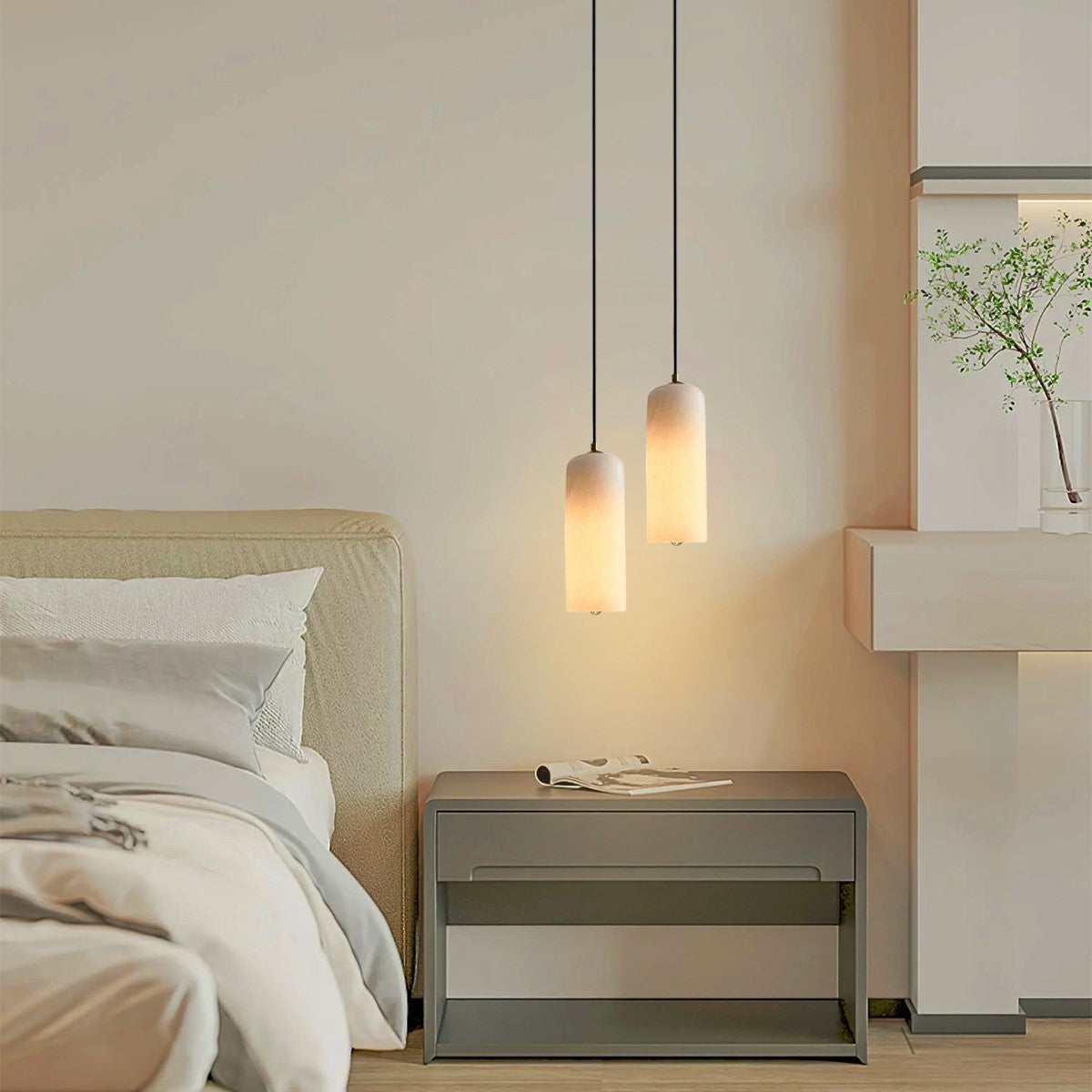 Slim Alabaster Cylinder Pendant Light With Single-Drop Design