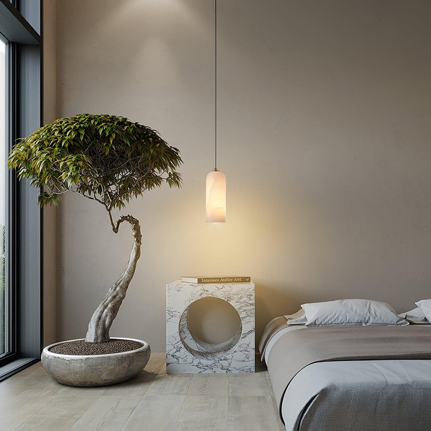 Slim Alabaster Cylinder Pendant Light With Single-Drop Design