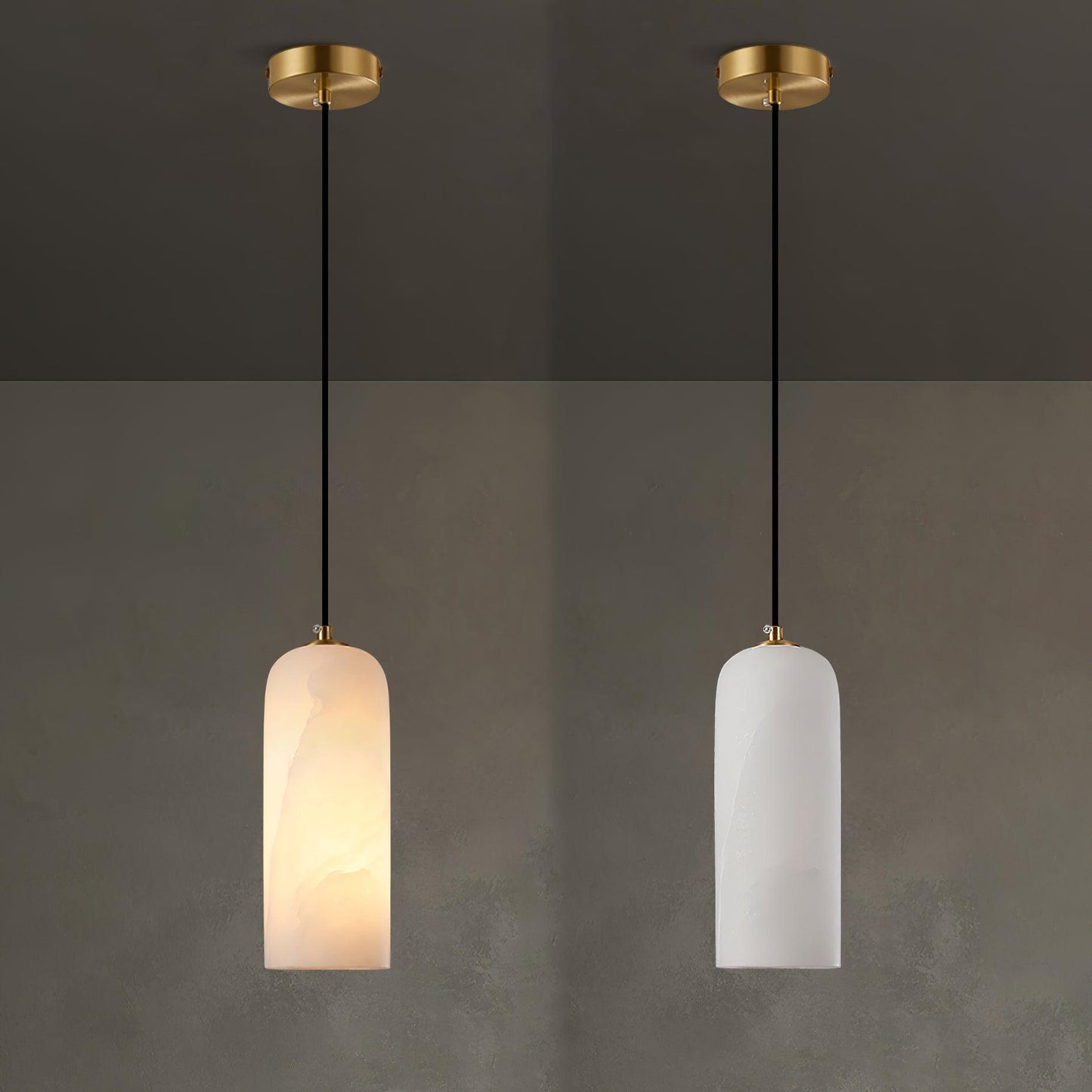 Slim Alabaster Cylinder Pendant Light With Single-Drop Design