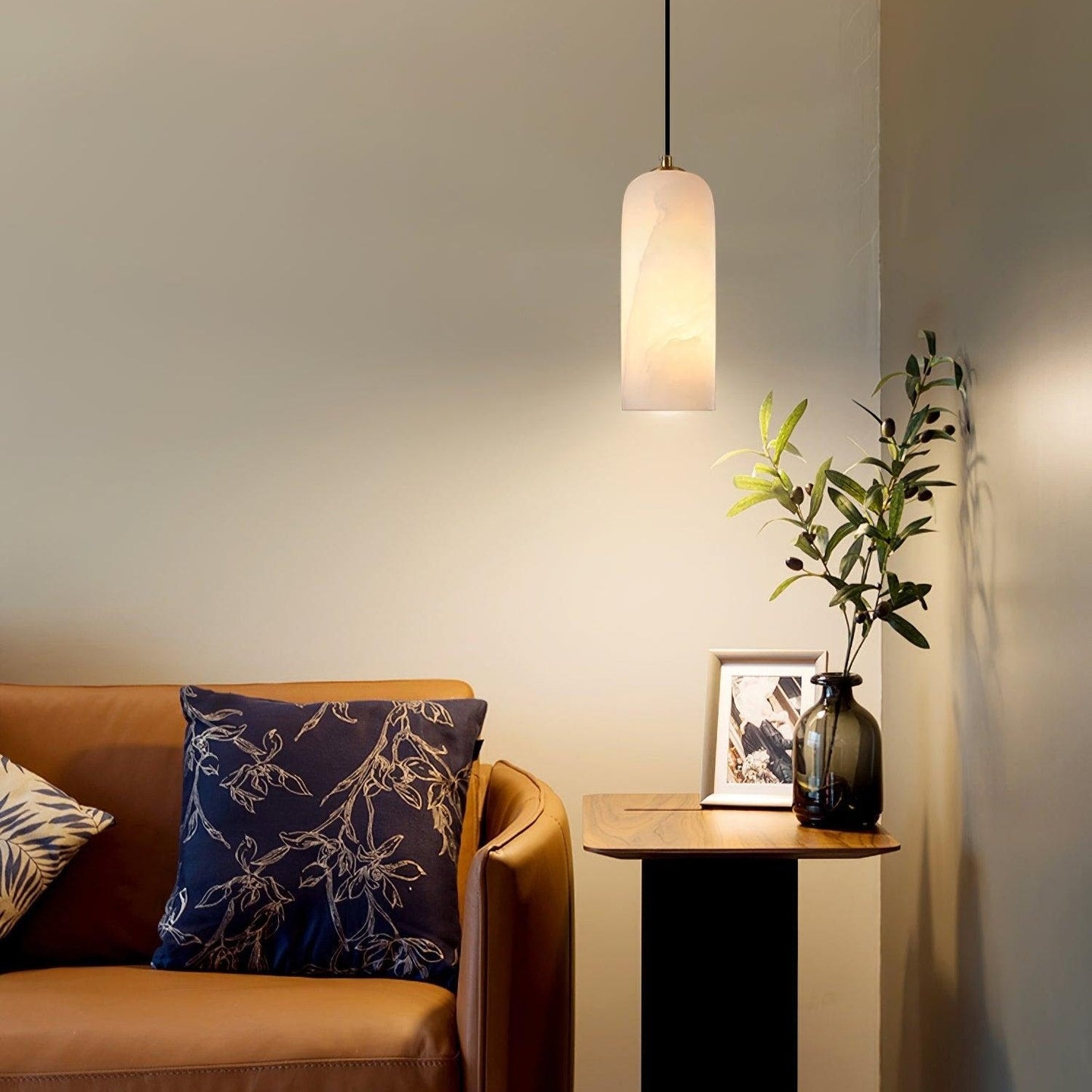 Slim Alabaster Cylinder Pendant Light With Single-Drop Design