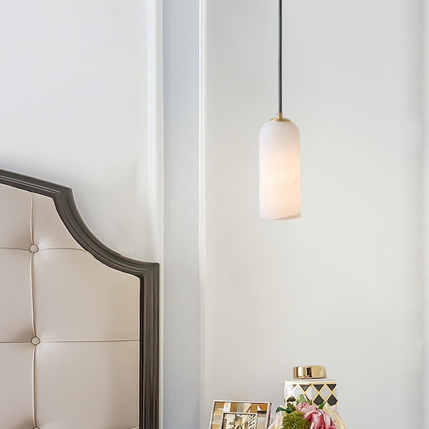 Slim Alabaster Cylinder Pendant Light With Single-Drop Design
