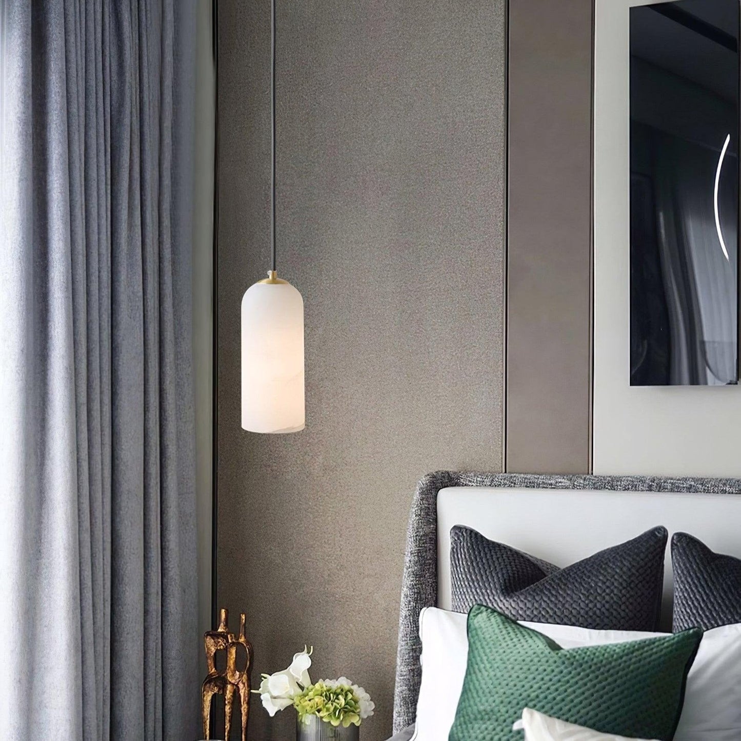 Slim Alabaster Cylinder Pendant Light With Single-Drop Design