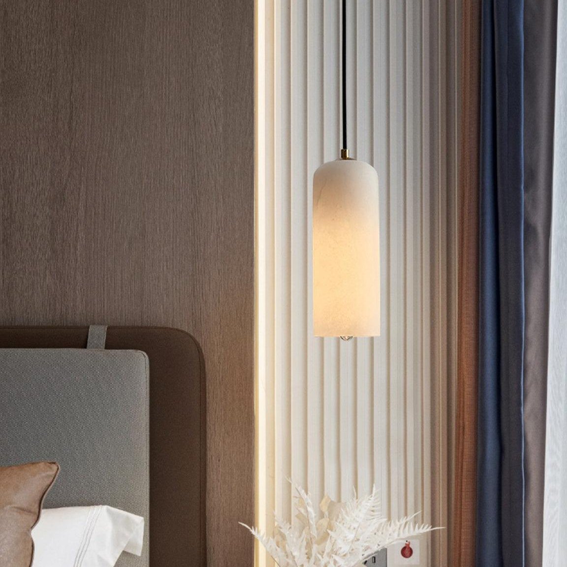 Slim Alabaster Cylinder Pendant Light With Single-Drop Design