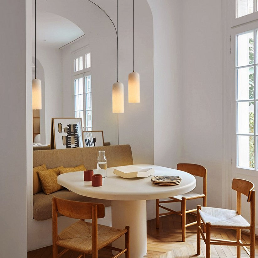 Slim Alabaster Cylinder Pendant Light With Single-Drop Design
