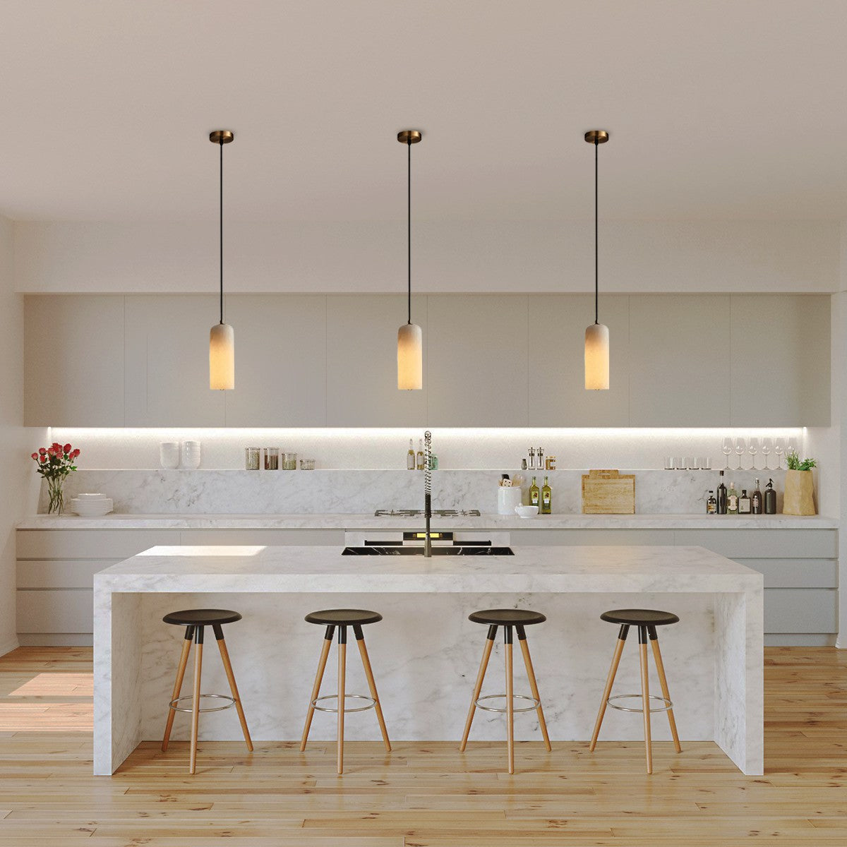 Slim Alabaster Cylinder Pendant Light With Single-Drop Design