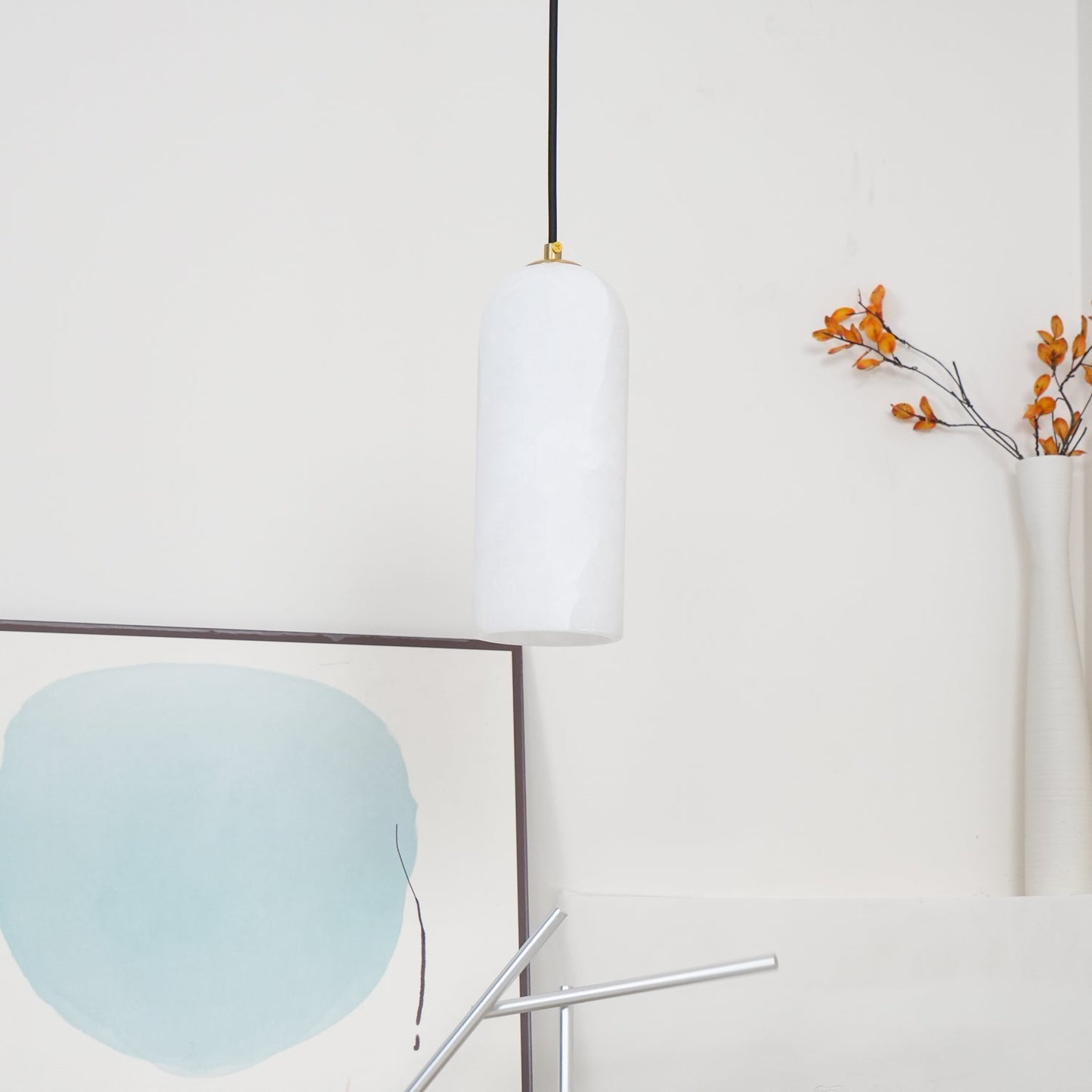 Slim Alabaster Cylinder Pendant Light With Single-Drop Design
