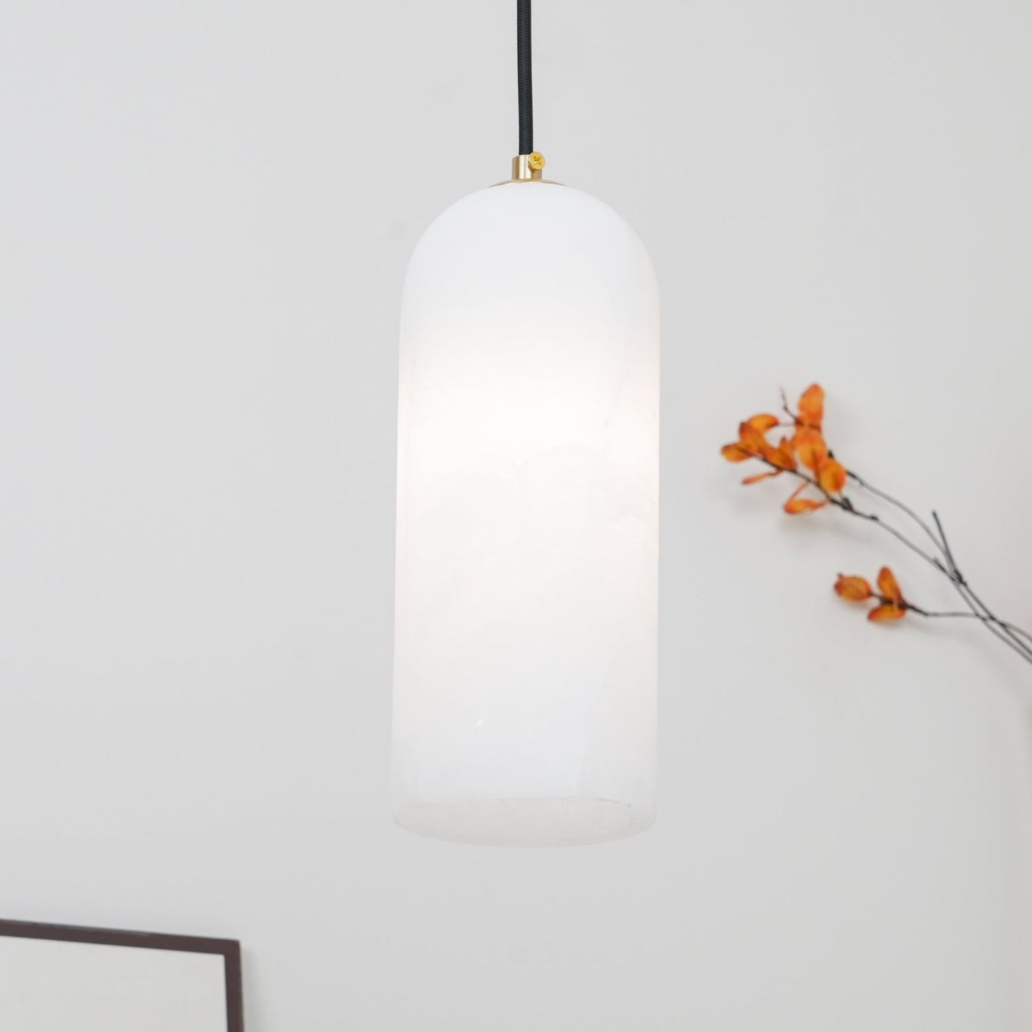 Slim Alabaster Cylinder Pendant Light With Single-Drop Design