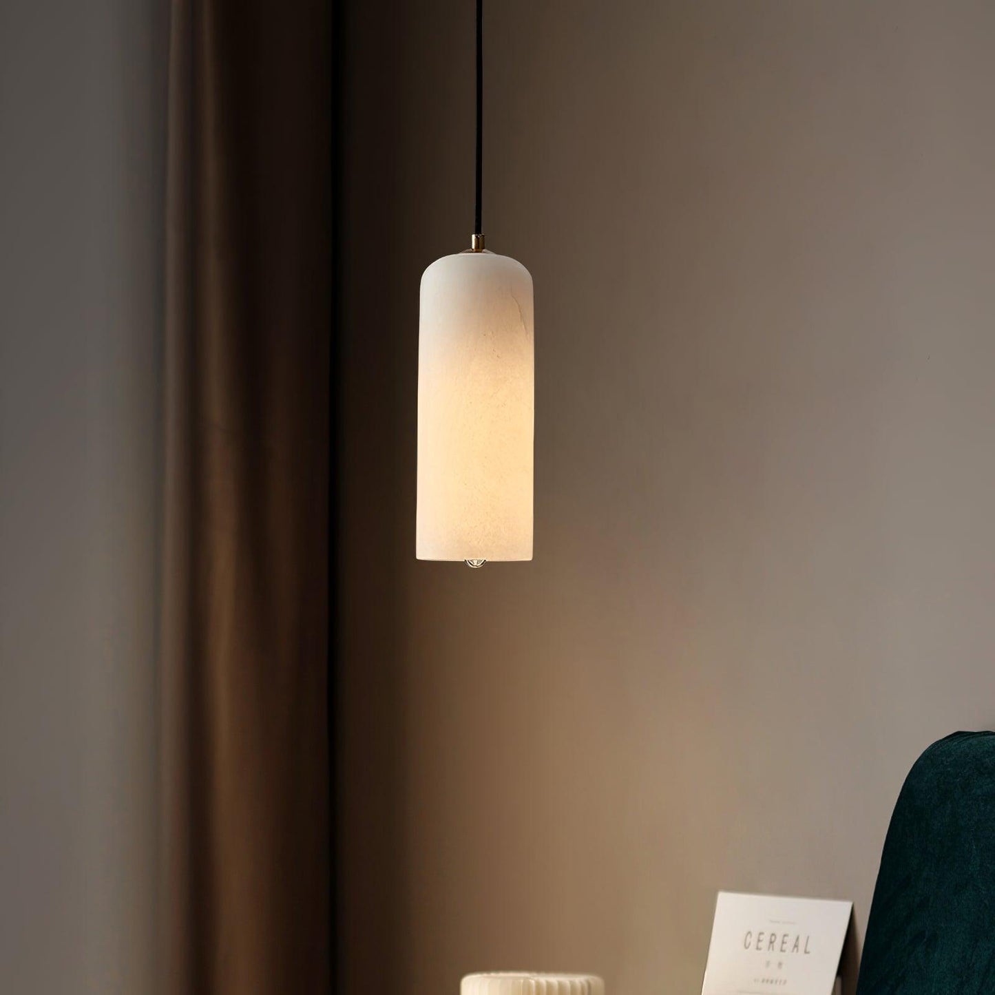 Slim Alabaster Cylinder Pendant Light With Single-Drop Design