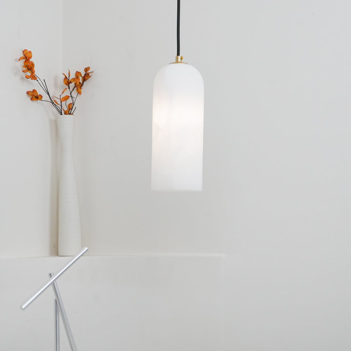Slim Alabaster Cylinder Pendant Light With Single-Drop Design