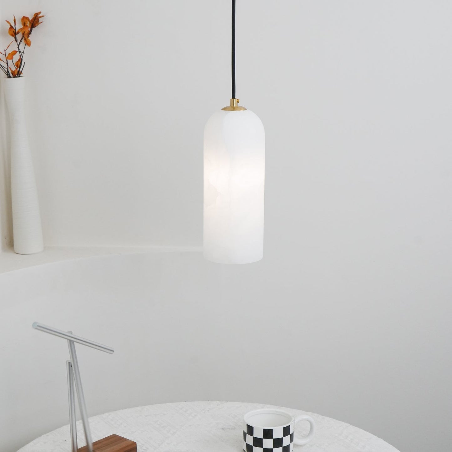 Slim Alabaster Cylinder Pendant Light With Single-Drop Design