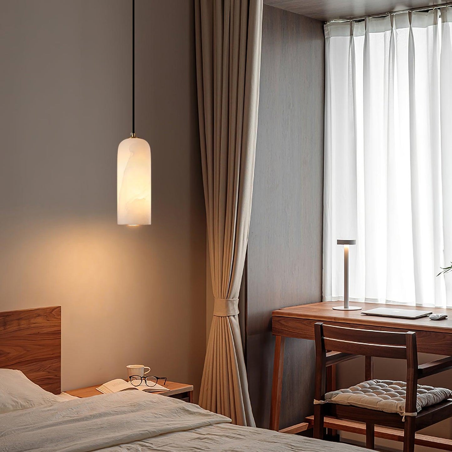 Slim Alabaster Cylinder Pendant Light With Single-Drop Design