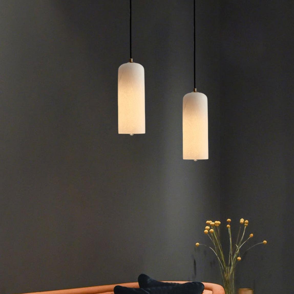 Slim Alabaster Cylinder Pendant Light With Single-Drop Design