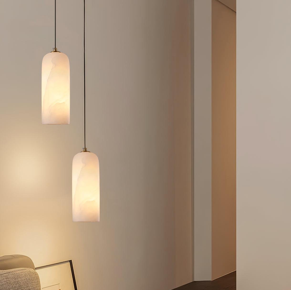 Slim Alabaster Cylinder Pendant Light With Single-Drop Design